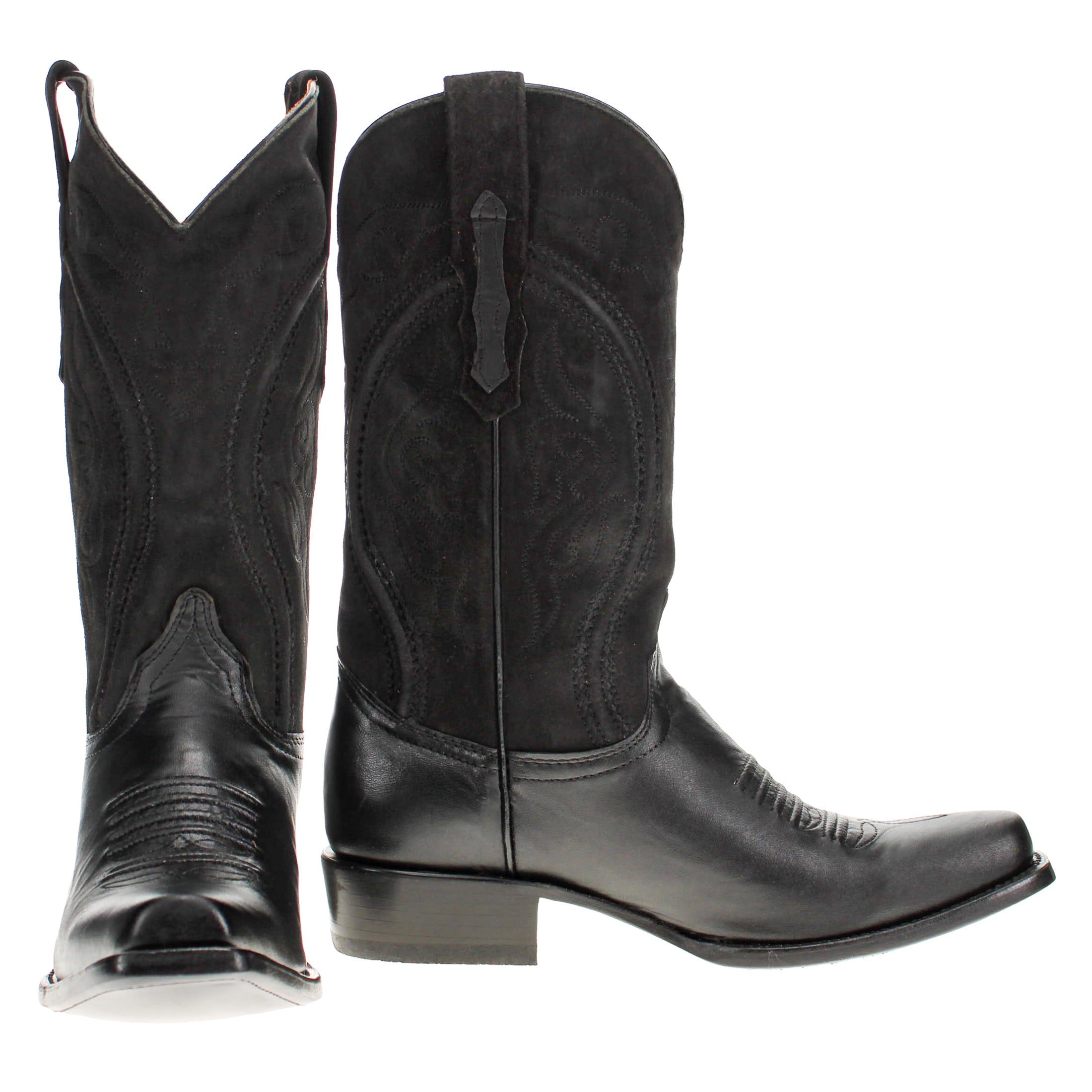 Men's Black Italian Goat Leather Vamp JW Toe Cowboy Boots by Vaccari