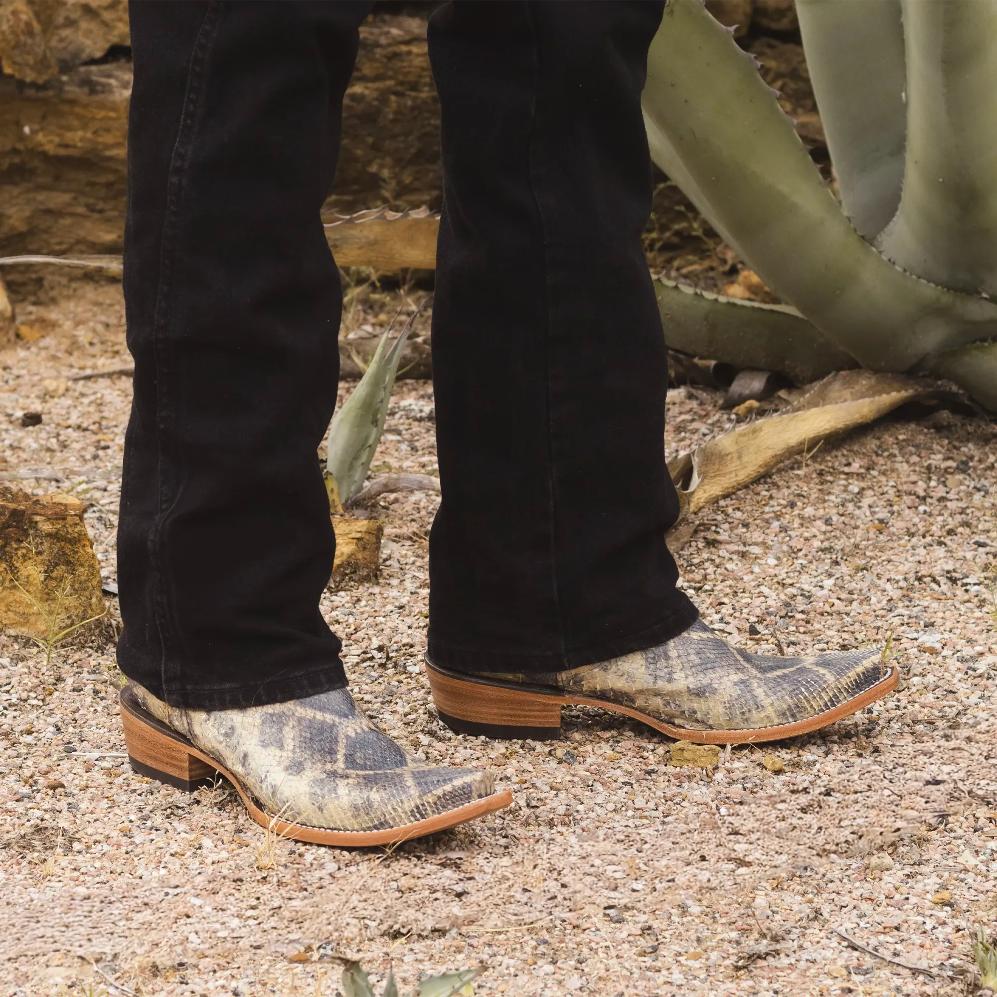 Men's Beige Python with Rattlesnake Overlay Snip Toe Cowboy Boots by Vaccari