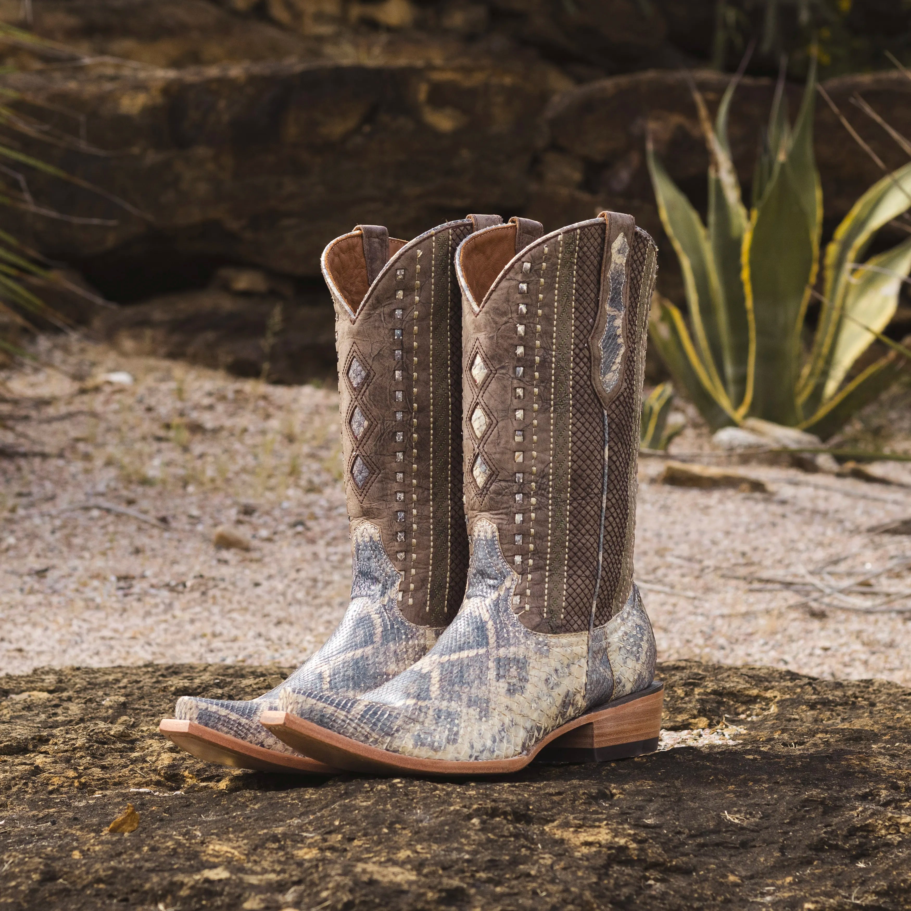 Men's Natural Rattlesnake Imprinted Python Snip Toe Cowboy Boots by Vaccari