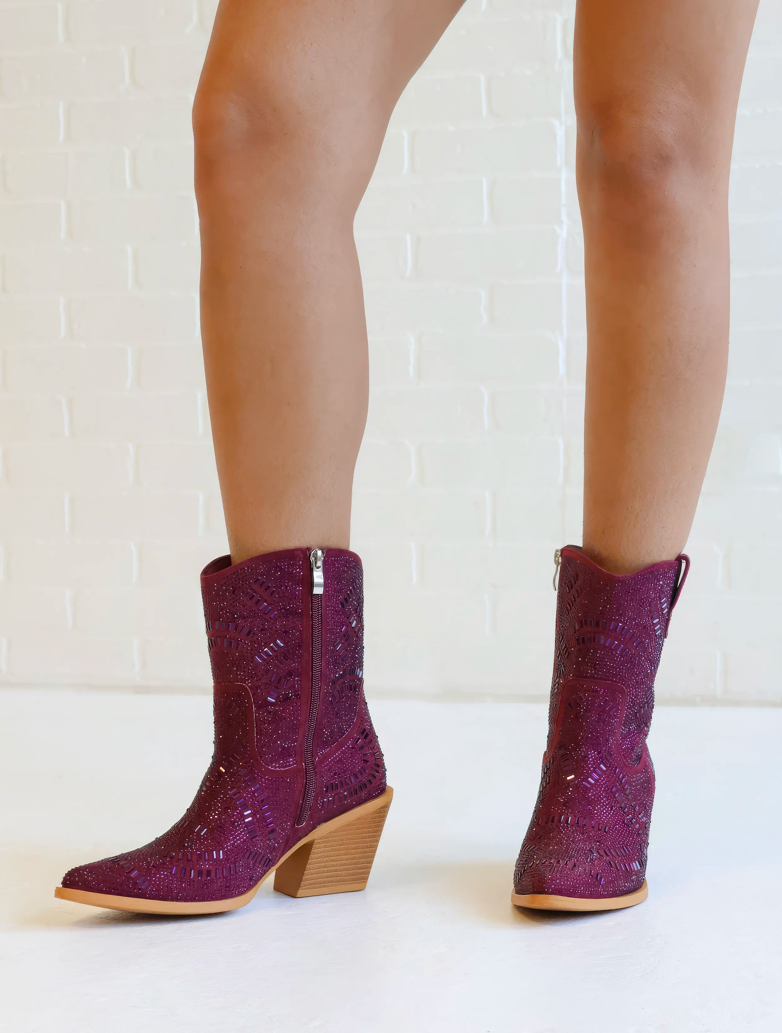 Women's Maroon Jeweled PU Leather Cowboy Boot by Vaccari