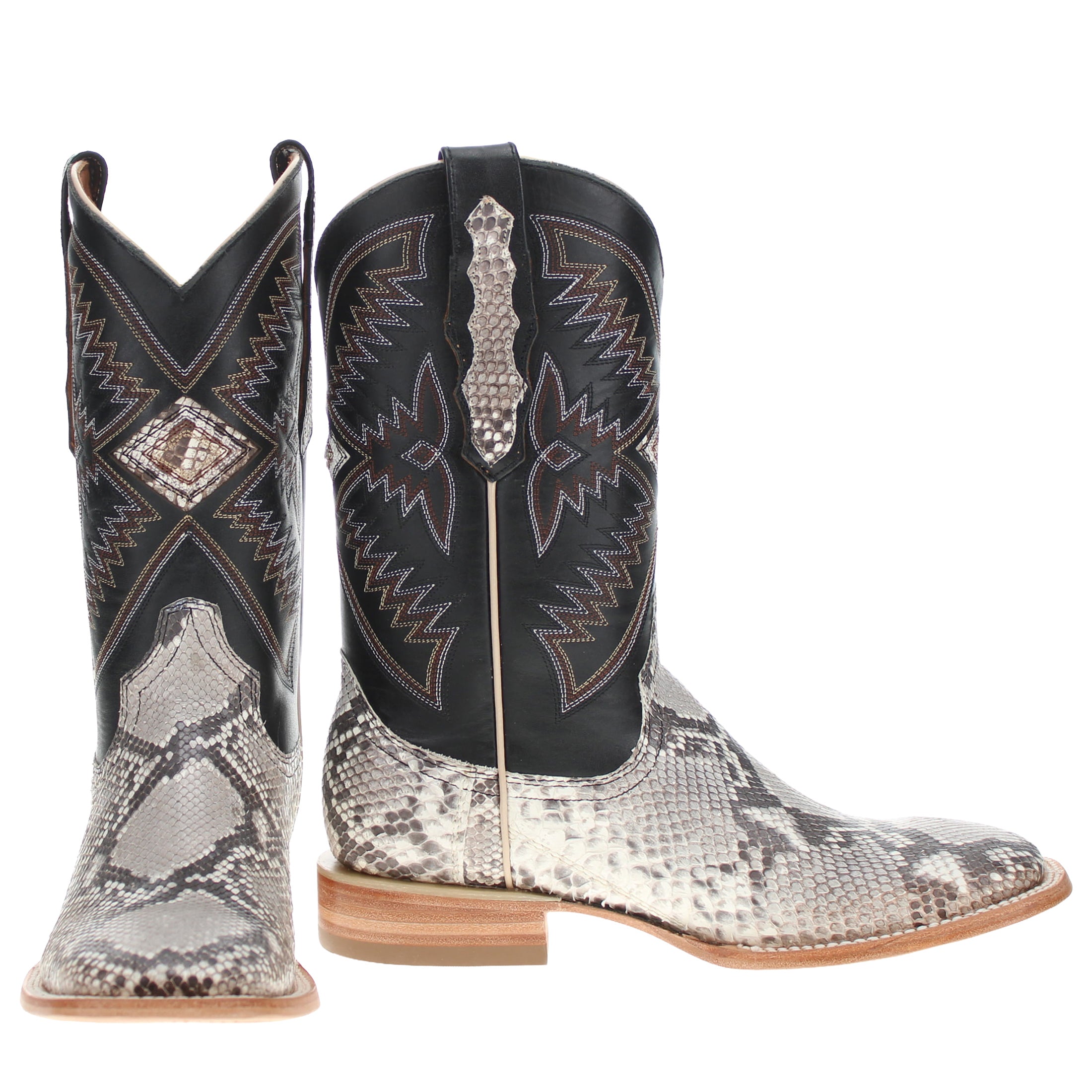 Men's Natural Python Square Toe Cowboy Boots with Inlays Walker by Vaccari