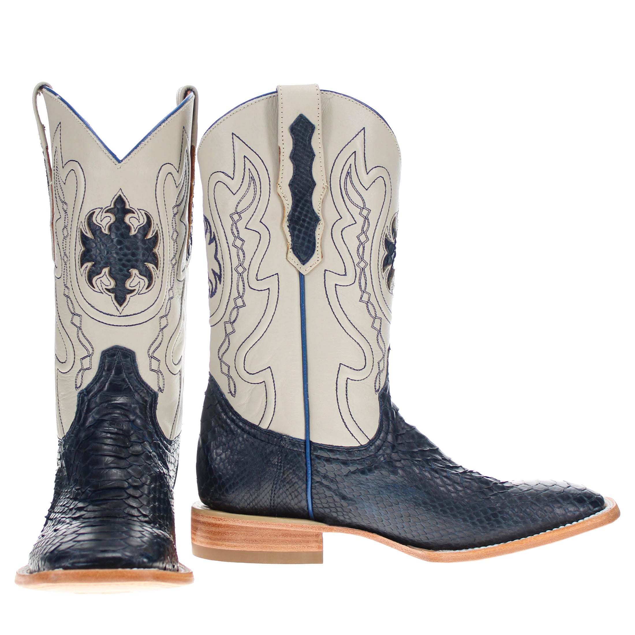 Men's Navy Blue Python BS Toe Cowboy Boots by Vaccari