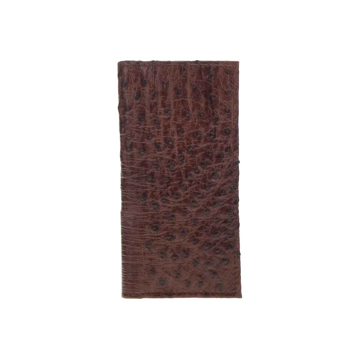 Brown ostrich quill checkbook wallet with textured front panel