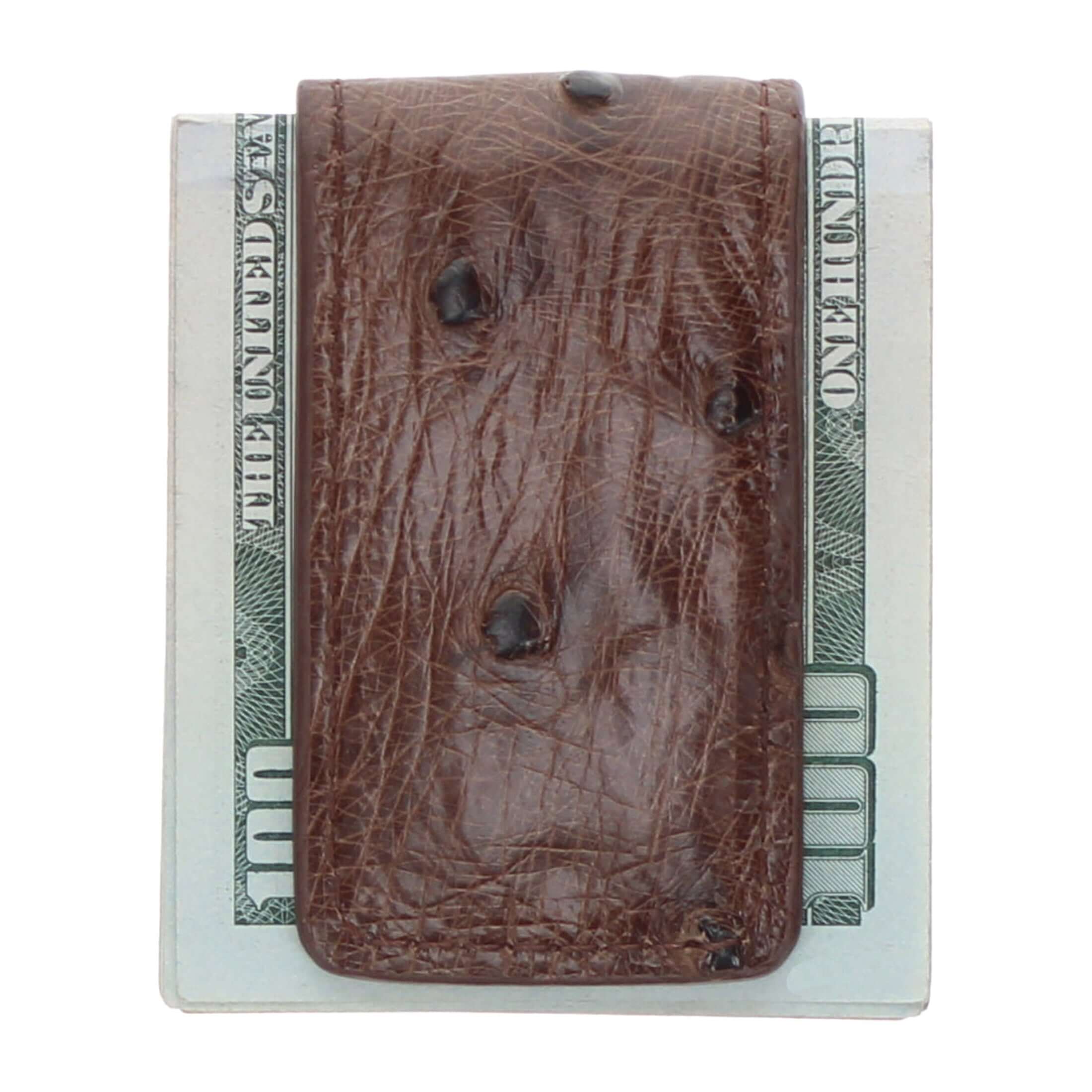 Men's Mocha Full Quill Ostrich Money Clip | Vaccari Boots