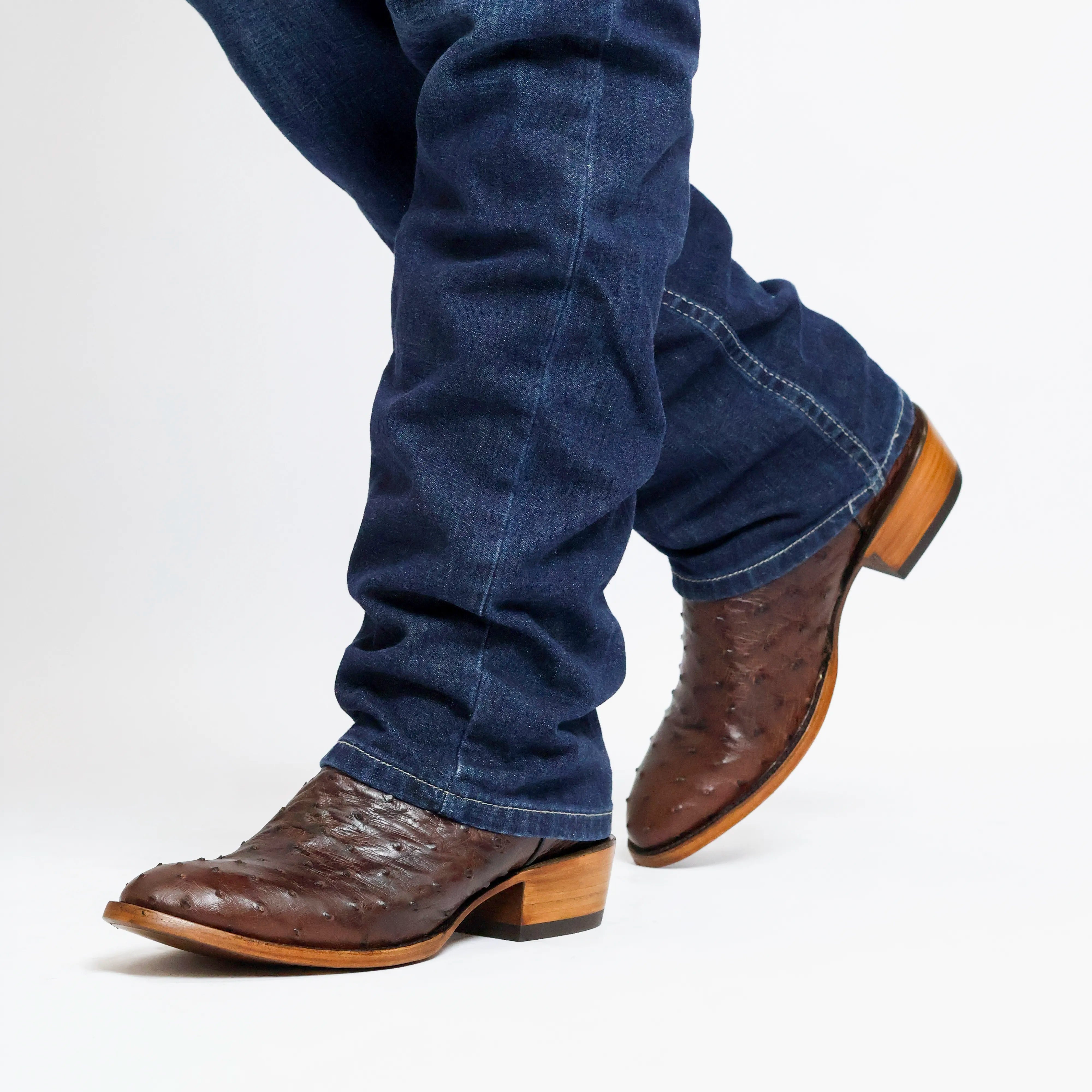 Men's Mocha Full Quill Ostrich Round Toe Cowboy Boots by Vaccari