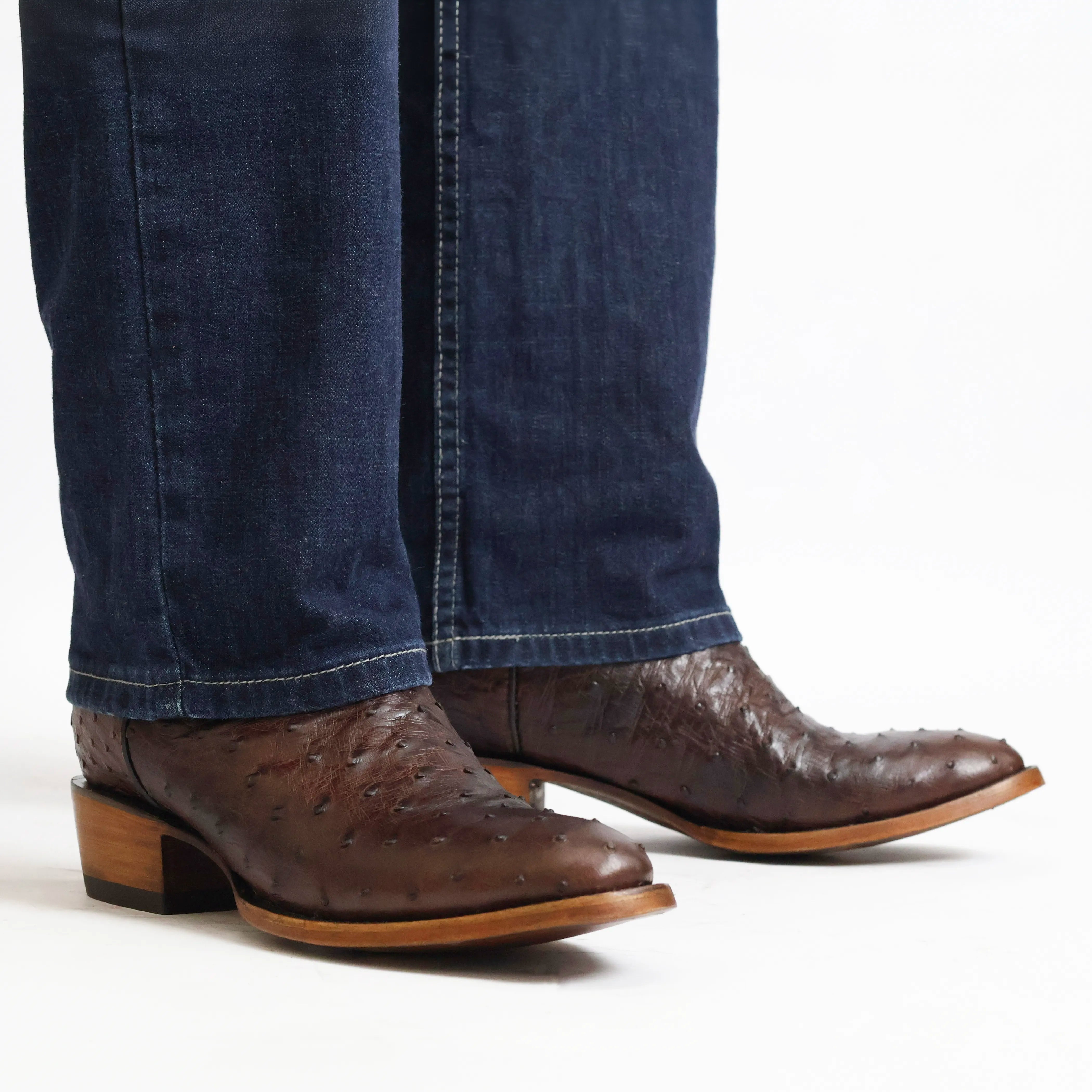 Men's Mocha Full Quill Ostrich Round Toe Cowboy Boots by Vaccari