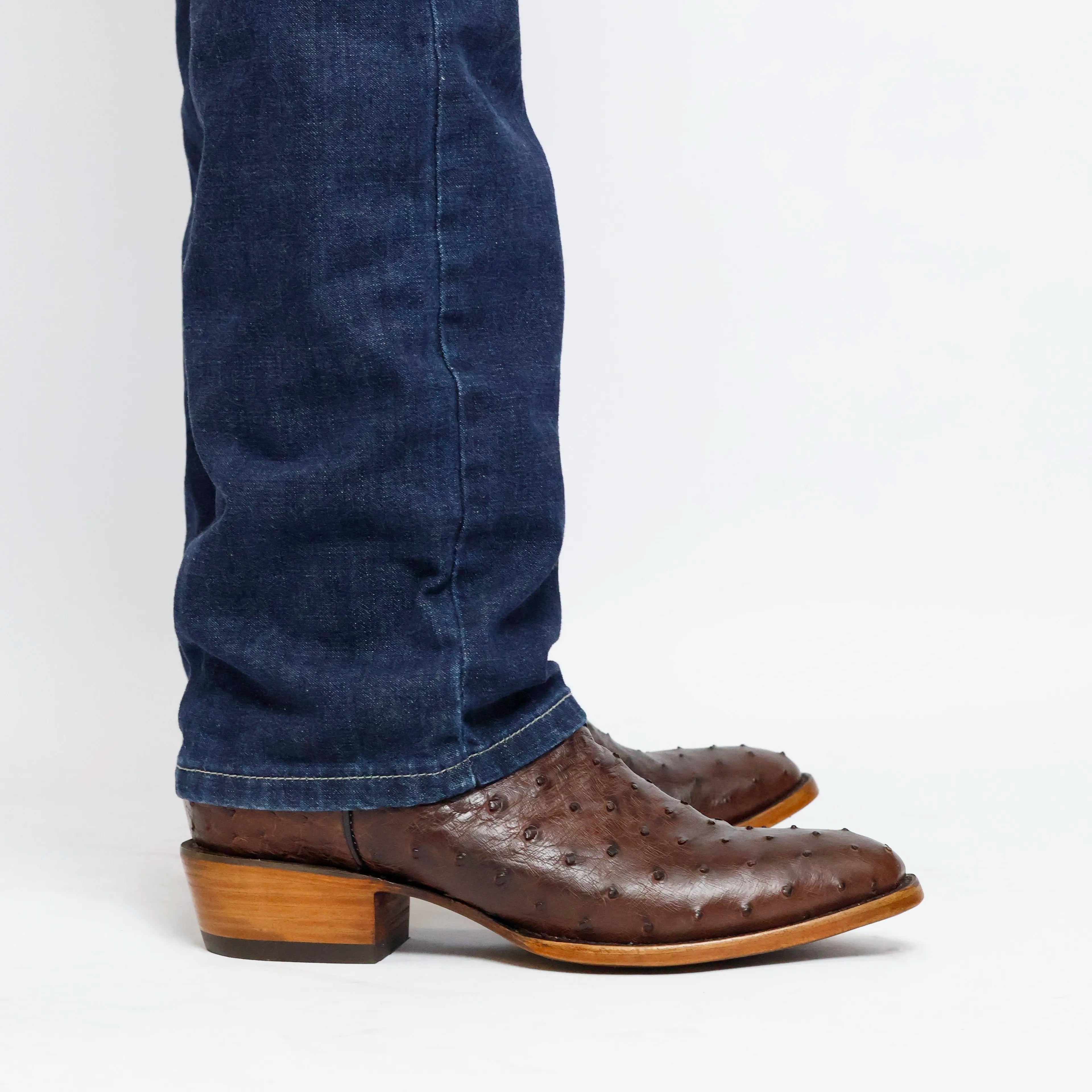 Men's Mocha Full Quill Ostrich Round Toe Cowboy Boots by Vaccari
