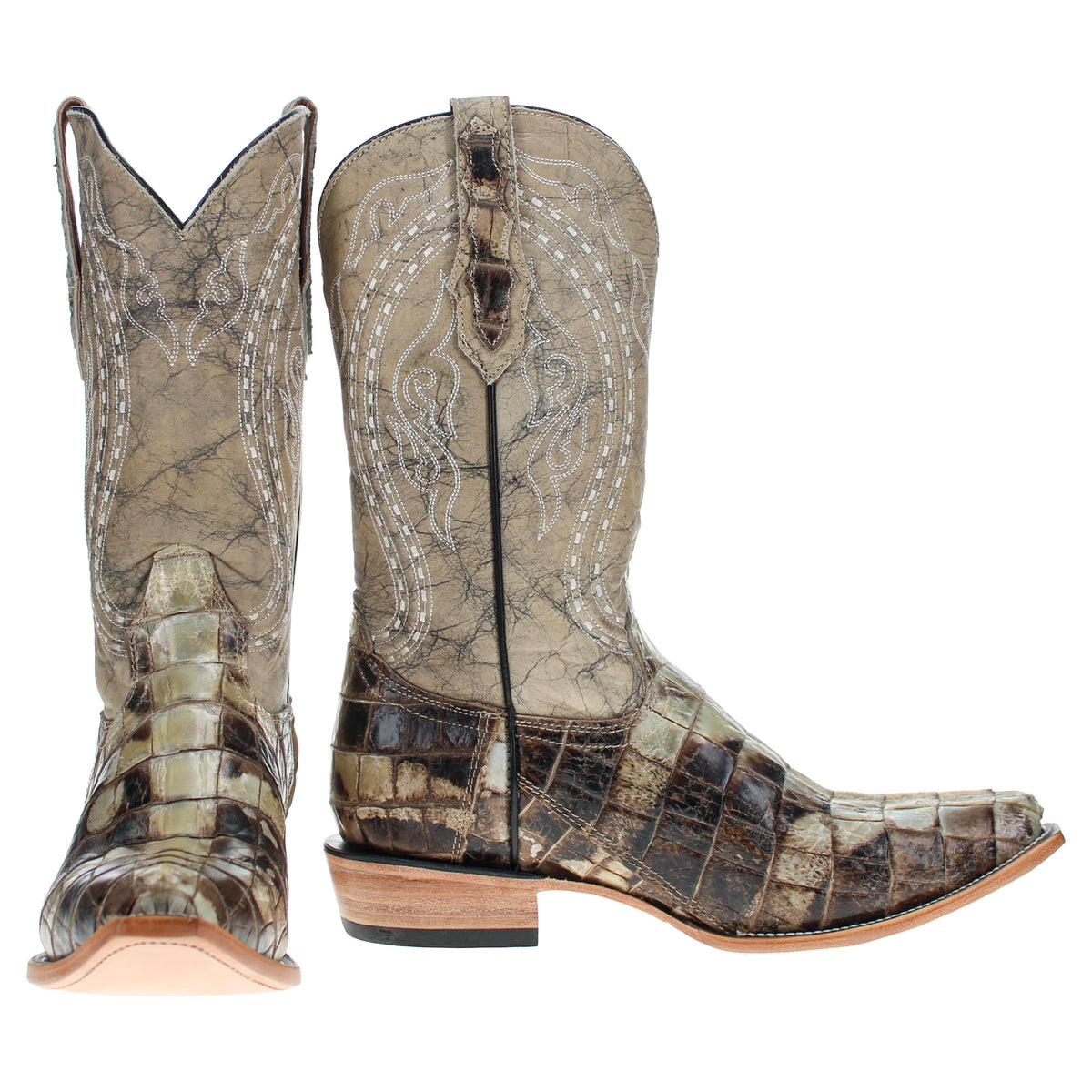 Men's Natural American Alligator Tail Snip Toe Cowboy Boots by Vaccari