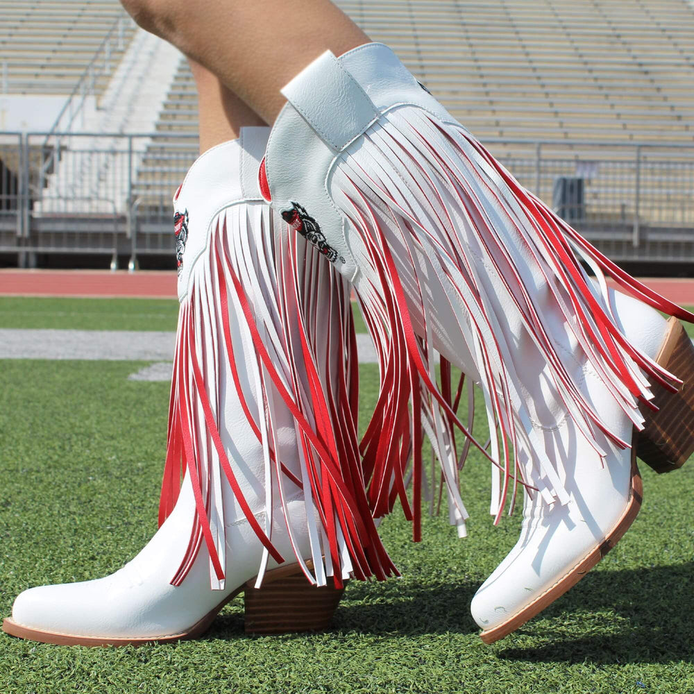 North Carolina State University Kacey White Fringe Boot by V By Vaccari