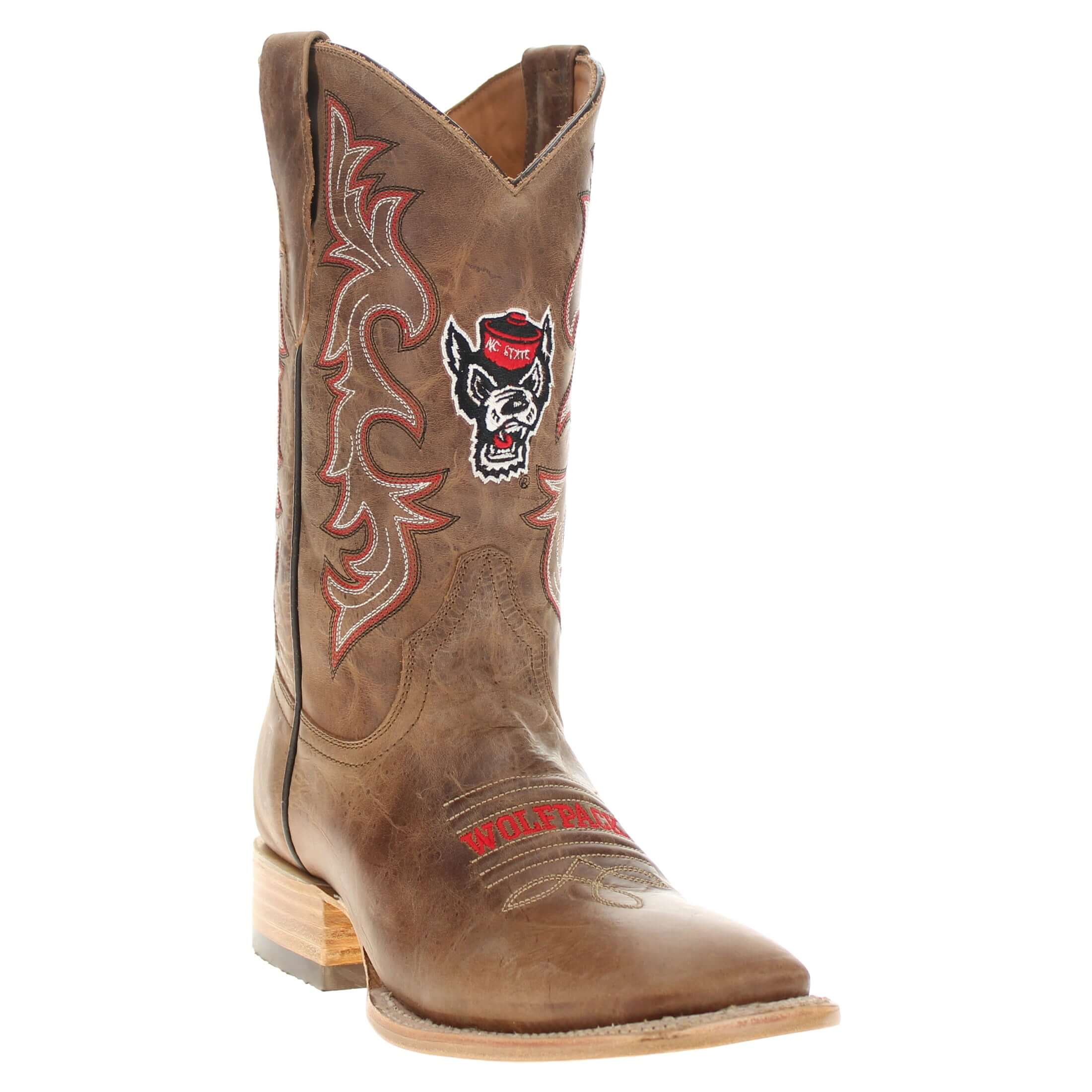 Men's North Carolina State University Tan Sqaure Toe Cowboy Boots by Vaccari