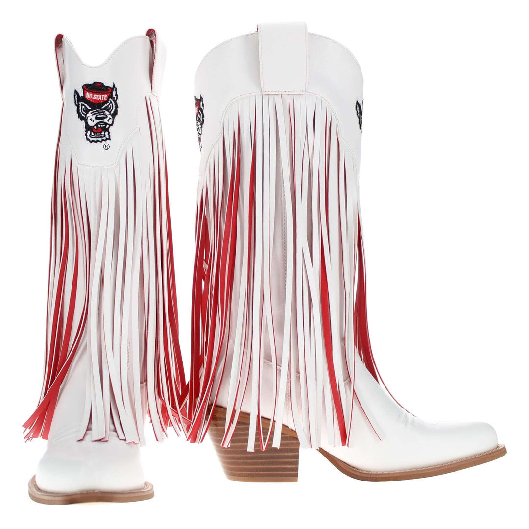 North Carolina State University Kacey White Fringe Boot by V By Vaccari