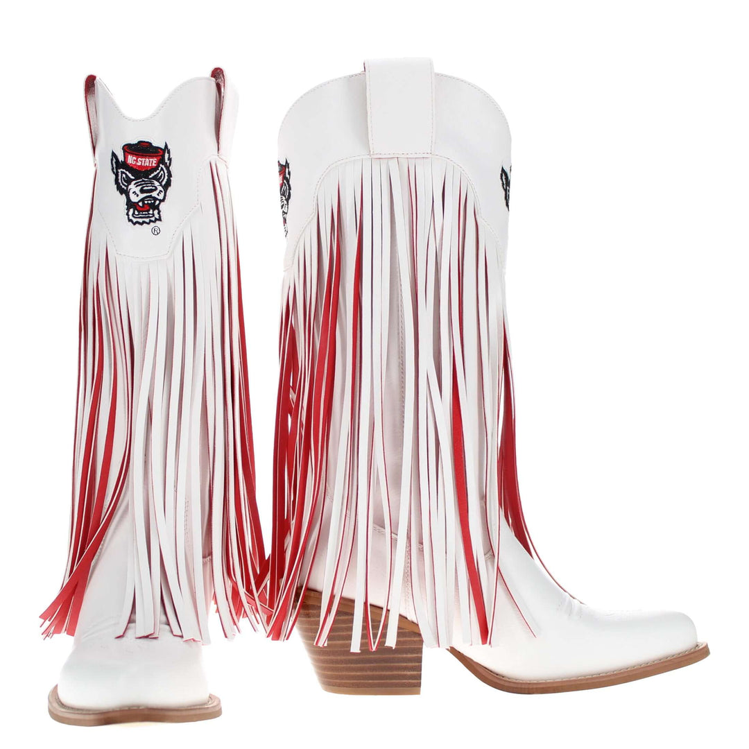 North Carolina State University Kacey White Fringe Boot by V By Vaccari