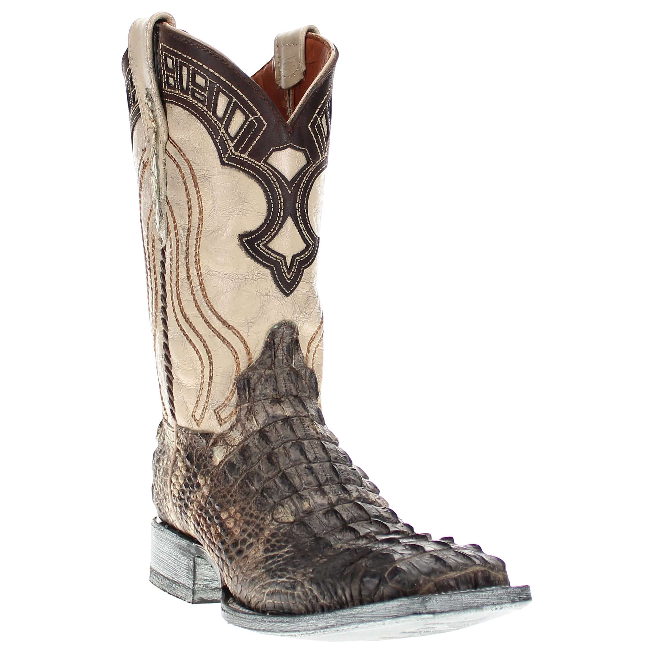 Mens Natural American Alligator Hornback Square Toe Cowboy Boots by Vaccari
