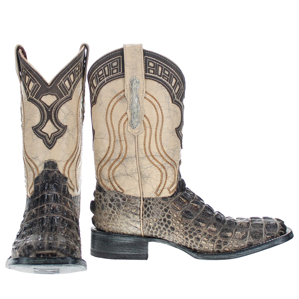 Mens Natural American Alligator Hornback Square Toe Cowboy Boots by Vaccari