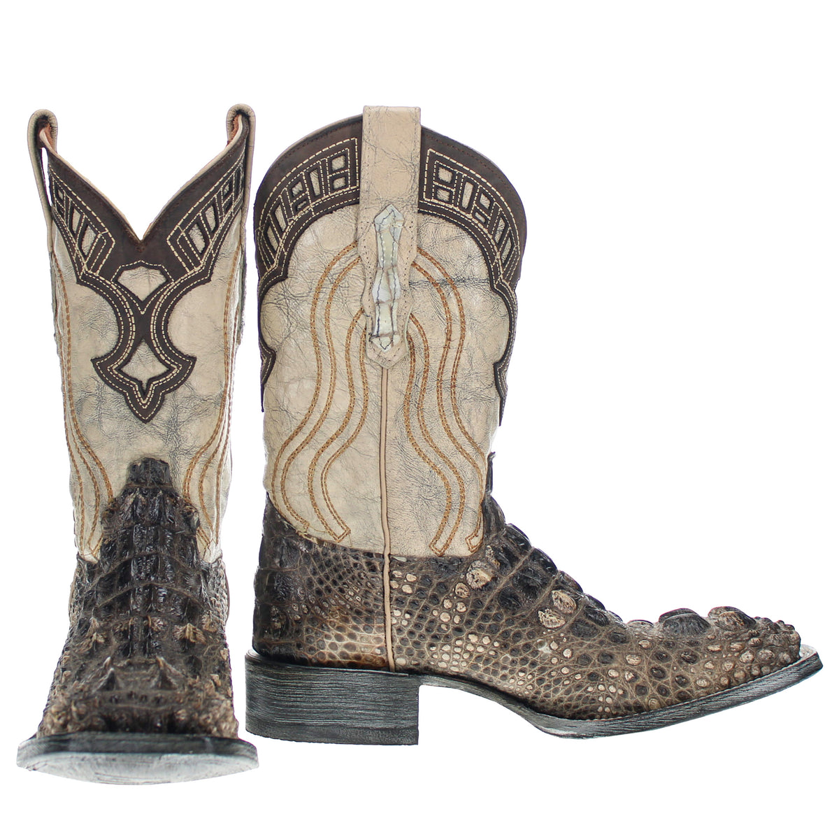 Mens Natural American Alligator Headcut Square Toe Cowboy Boots by Vaccari