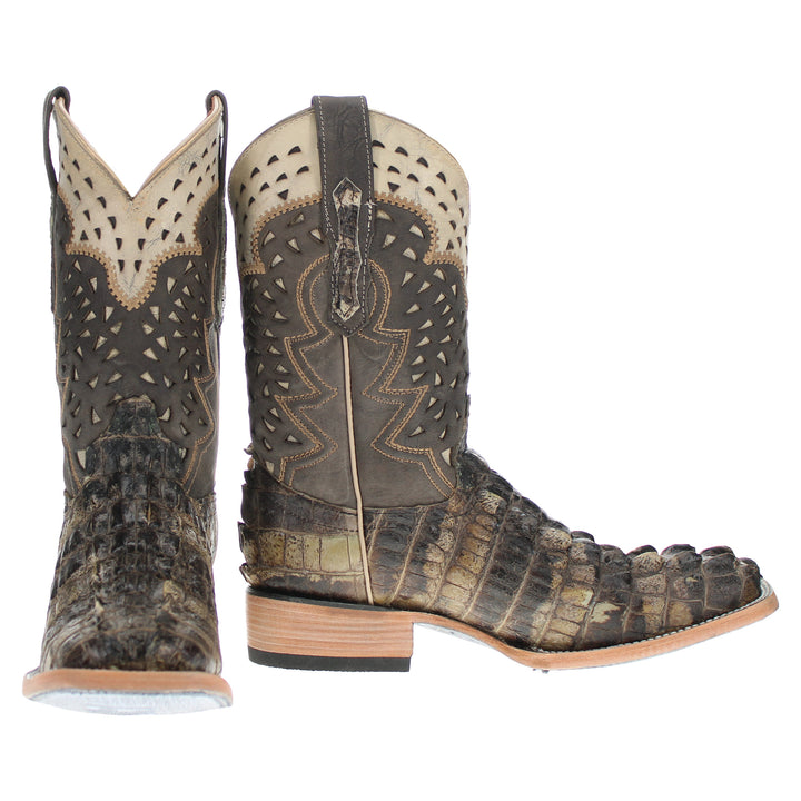 Men's Natural American Alligator Tail Cut Hornback Cowboy Boots Axel by Vaccari
