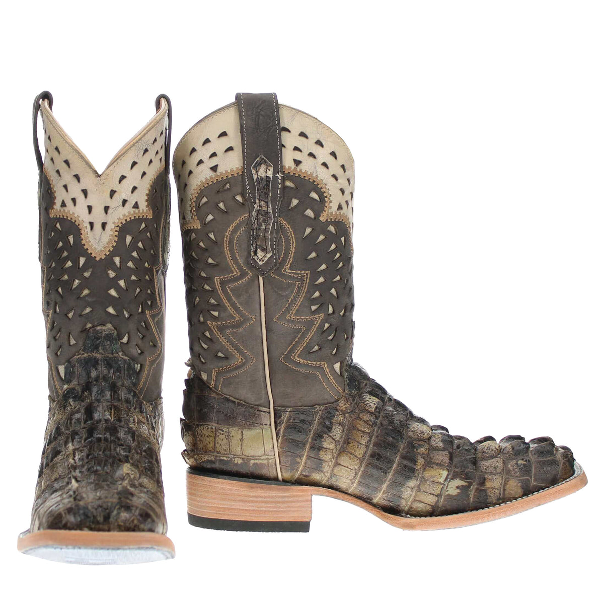 Men's Natural American Alligator Tail Cut Hornback Cowboy Boots Axel by Vaccari