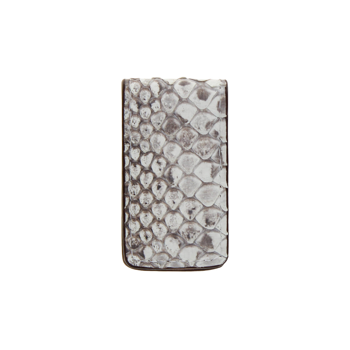 Python-pattern money clip with light gray textured leather