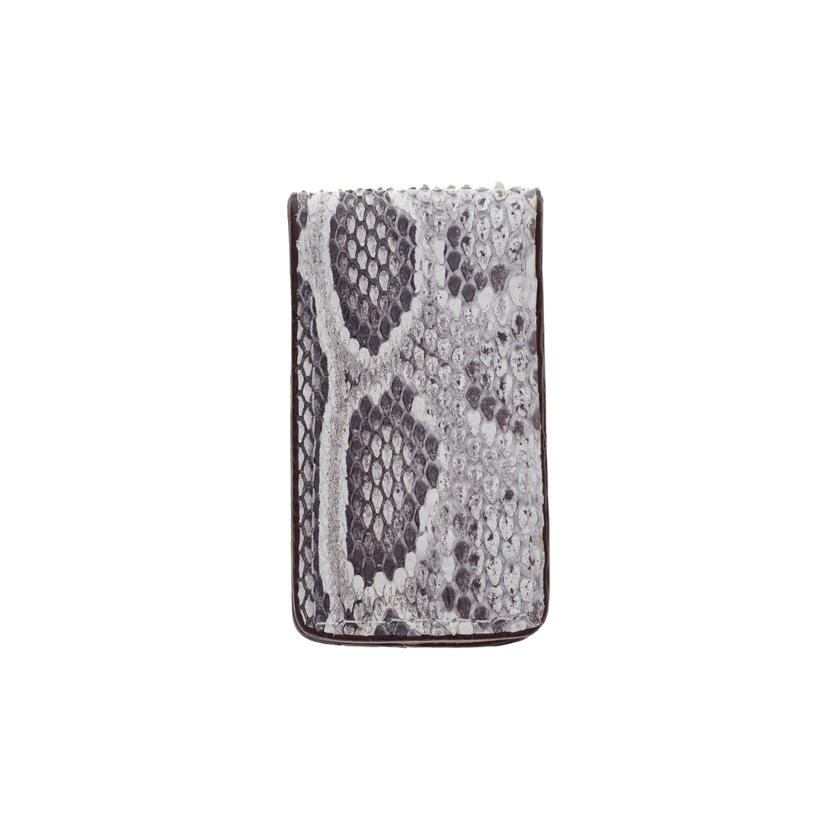 Python money clip with gray snake-skin pattern and slim rectangular shape
