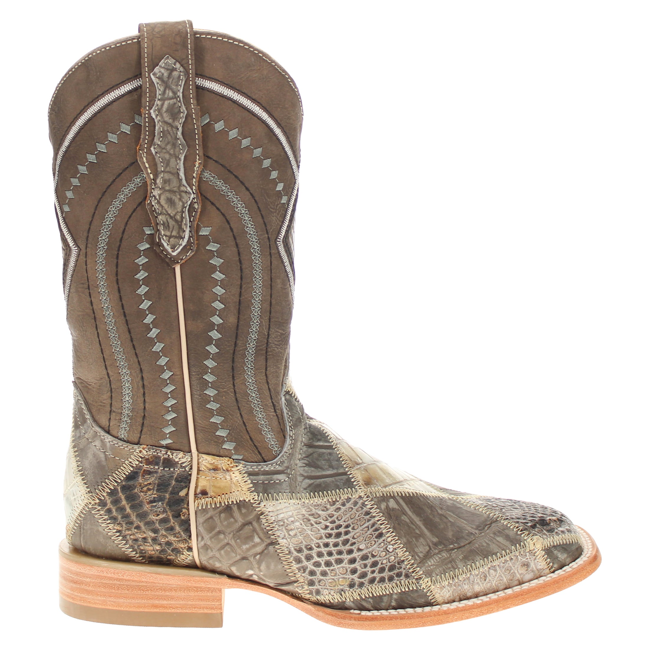 Men's Natural Patchwork Alligator Belly Square Toe Cowboy Boots Beau by Vaccari