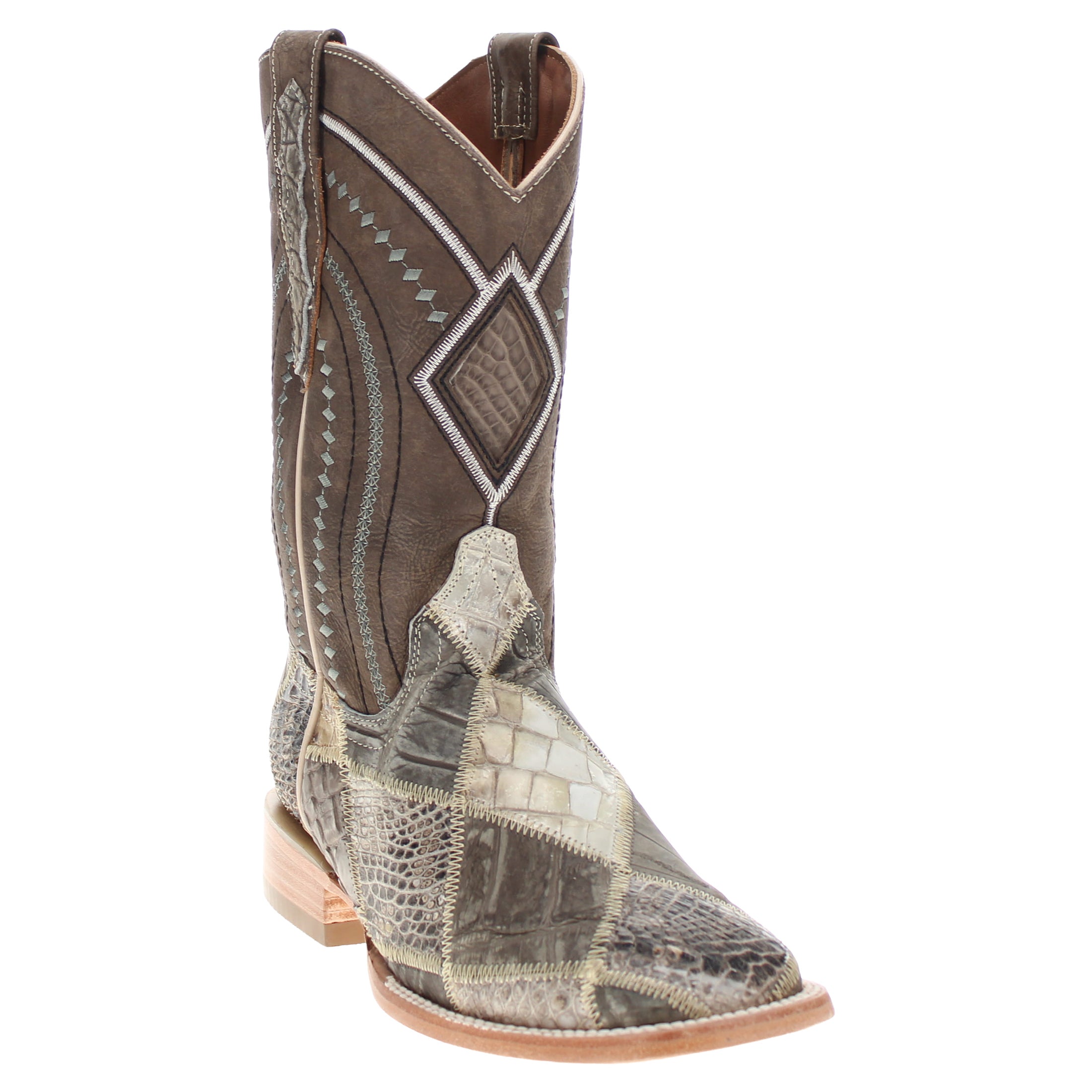 Men's Natural Patchwork Alligator Belly Square Toe Cowboy Boots Beau by Vaccari