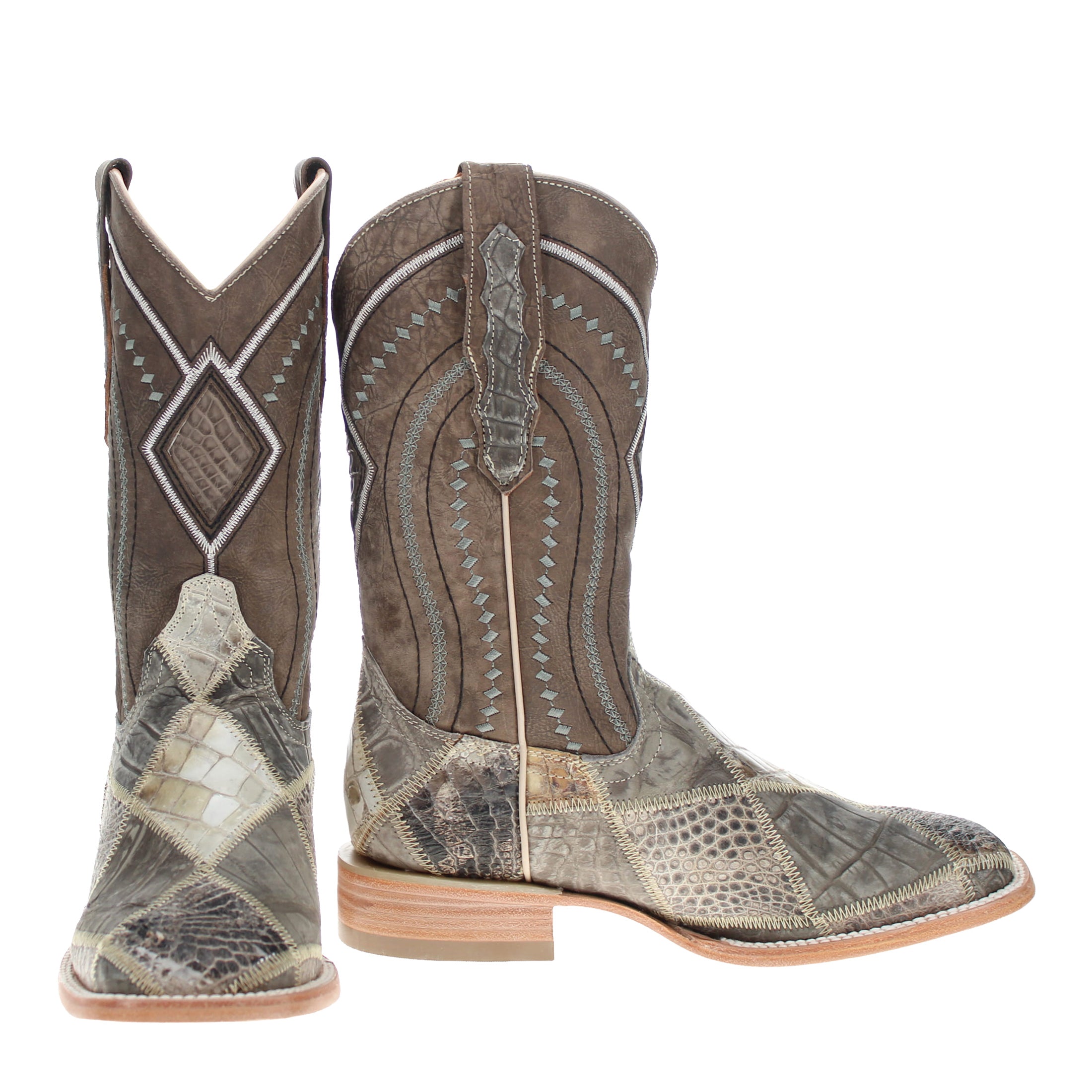 Men's Natural Patchwork Alligator Belly Square Toe Cowboy Boots Beau by Vaccari