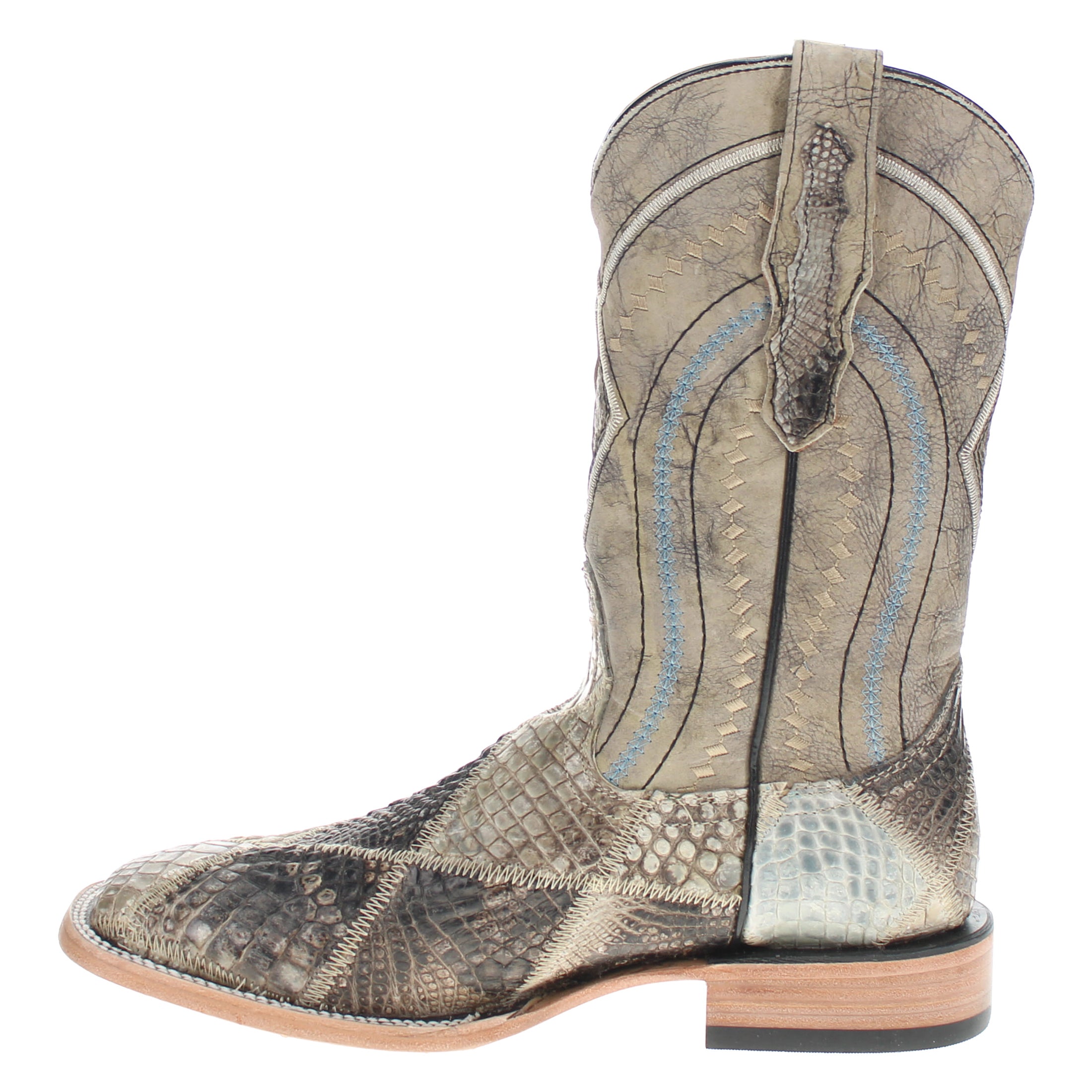 Men's Natural Patchwork Alligator Belly Square Toe Cowboy Boots Beau by Vaccari