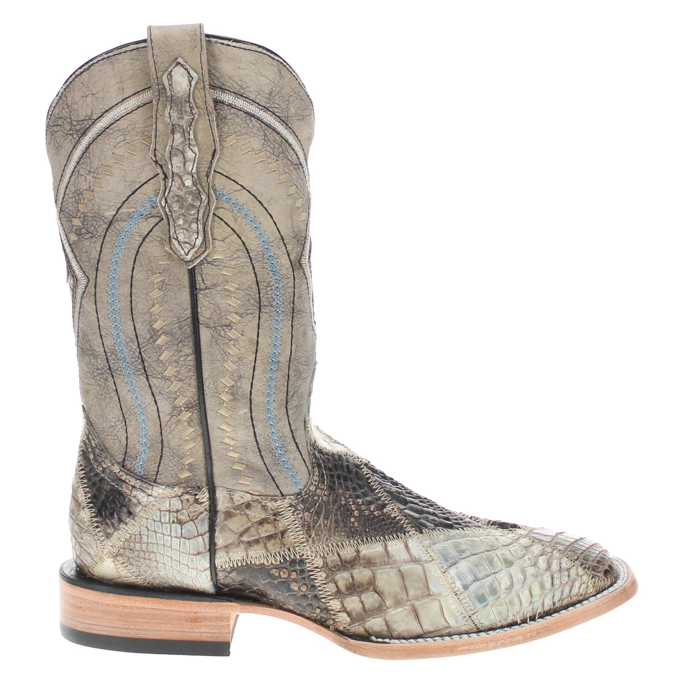 Men's Natural Patchwork Alligator Belly Square Toe Cowboy Boots Beau by Vaccari
