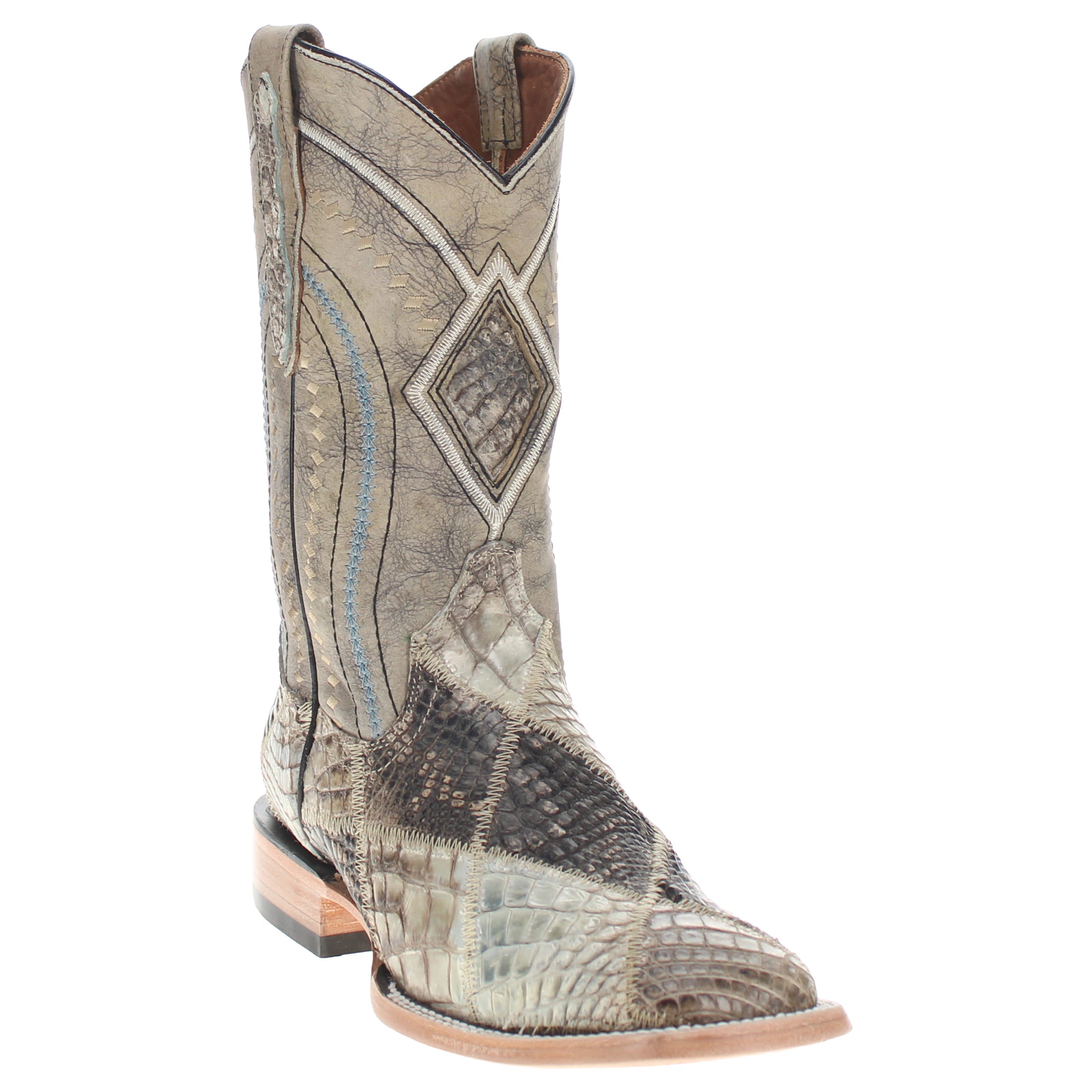 Men's Natural Patchwork Alligator Belly Square Toe Cowboy Boots Beau by Vaccari