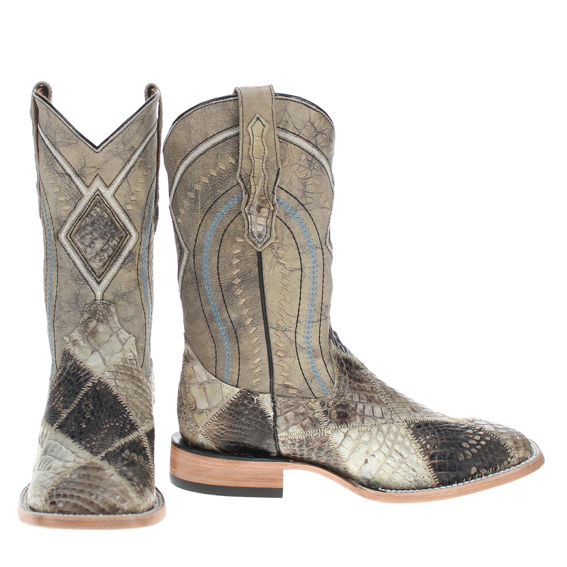 Men's Natural Patchwork Alligator Belly Square Toe Cowboy Boots Beau by Vaccari