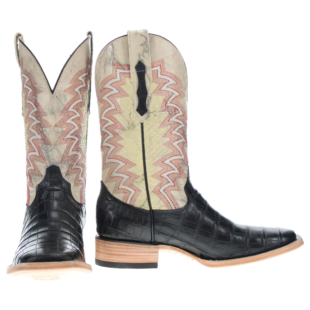 Mens Black American Alligator Belly Tail Square Toe Cowboy Boots That Looks Similar to Caiman by Vaccari