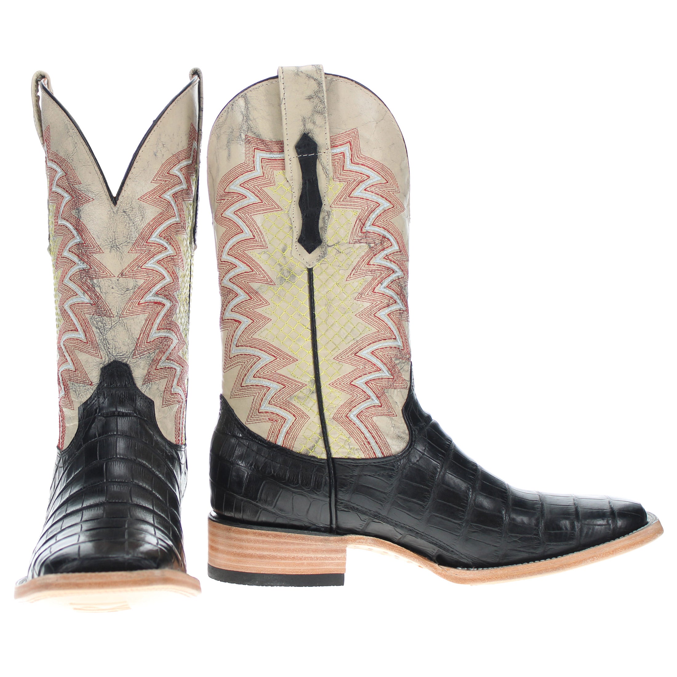 Mens Black American Alligator Belly Tail Square Toe Cowboy Boots That Looks Similar to Caiman by Vaccari