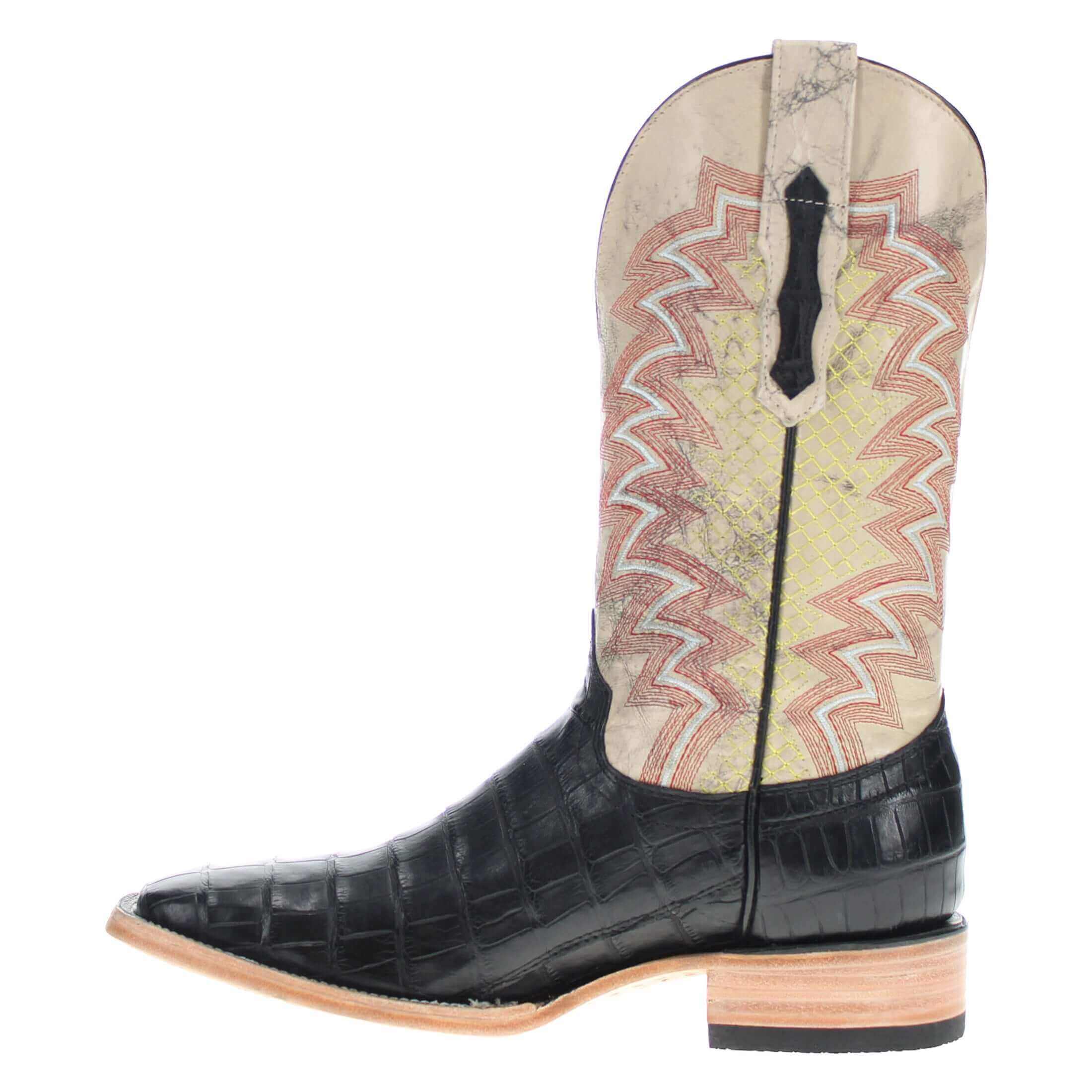 Mens Black American Alligator Belly Tail Square Toe Cowboy Boots That Looks Similar to Caiman by Vaccari