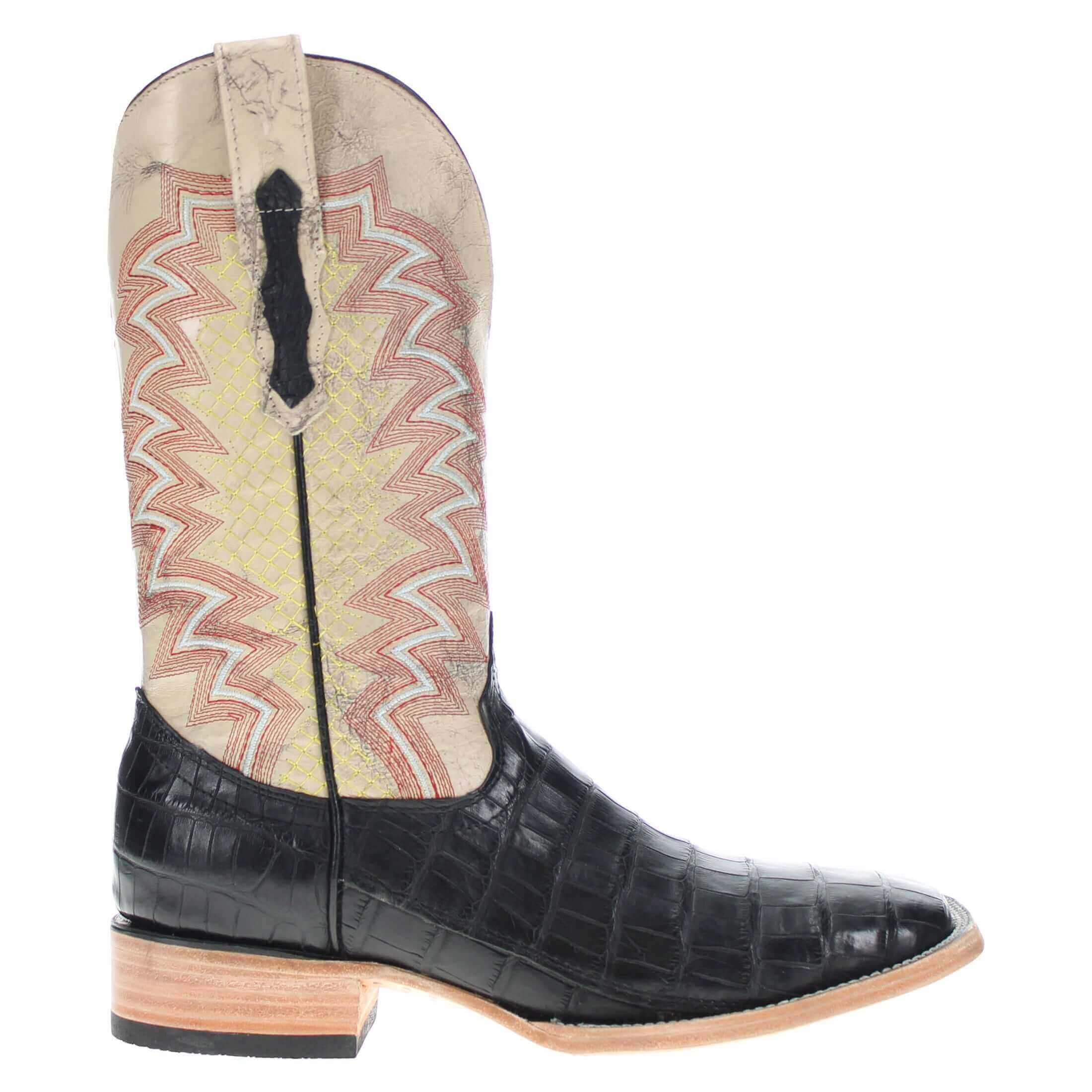 Mens Black American Alligator Belly Tail Square Toe Cowboy Boots That Looks Similar to Caiman by Vaccari