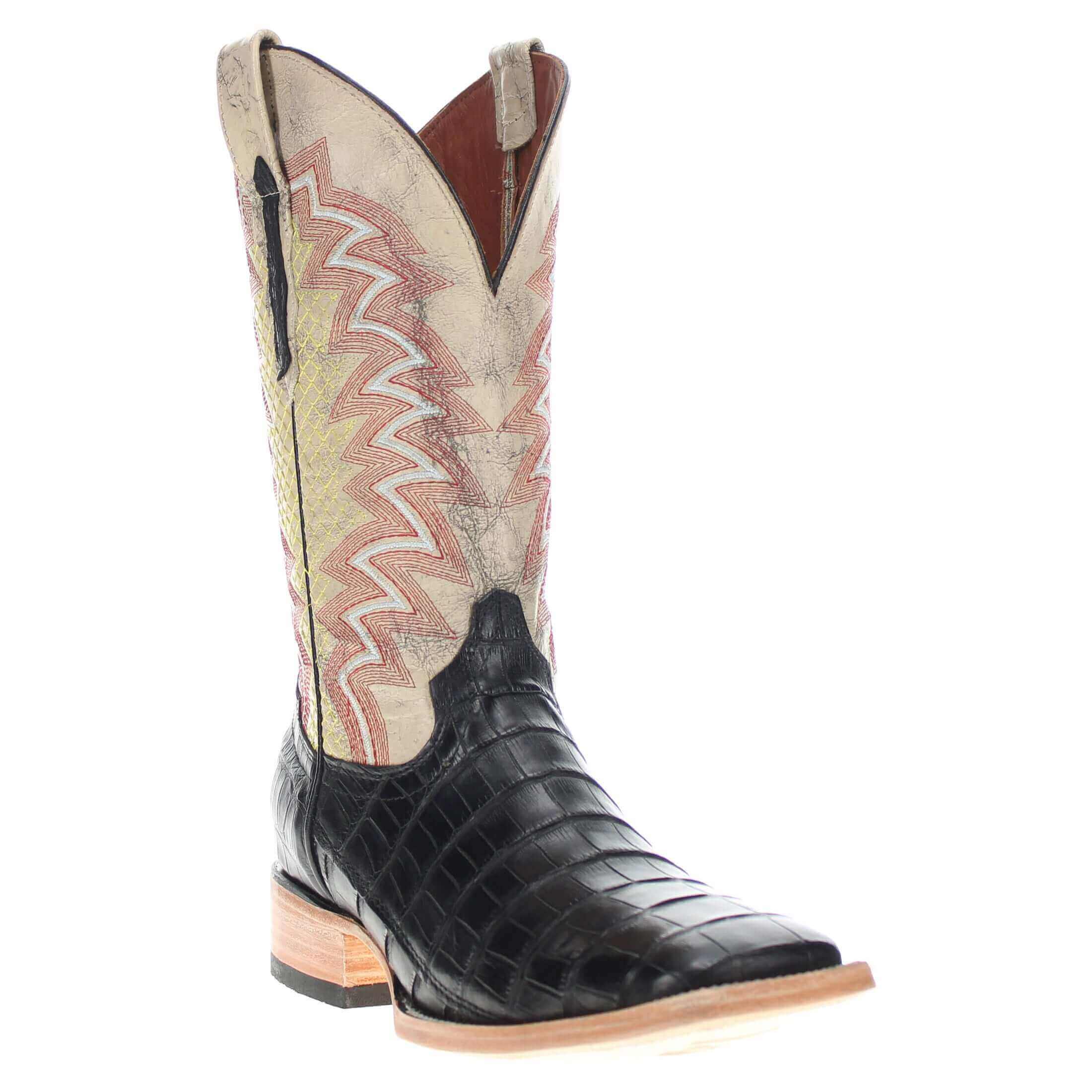 Mens Black American Alligator Belly Tail Square Toe Cowboy Boots That Looks Similar to Caiman by Vaccari
