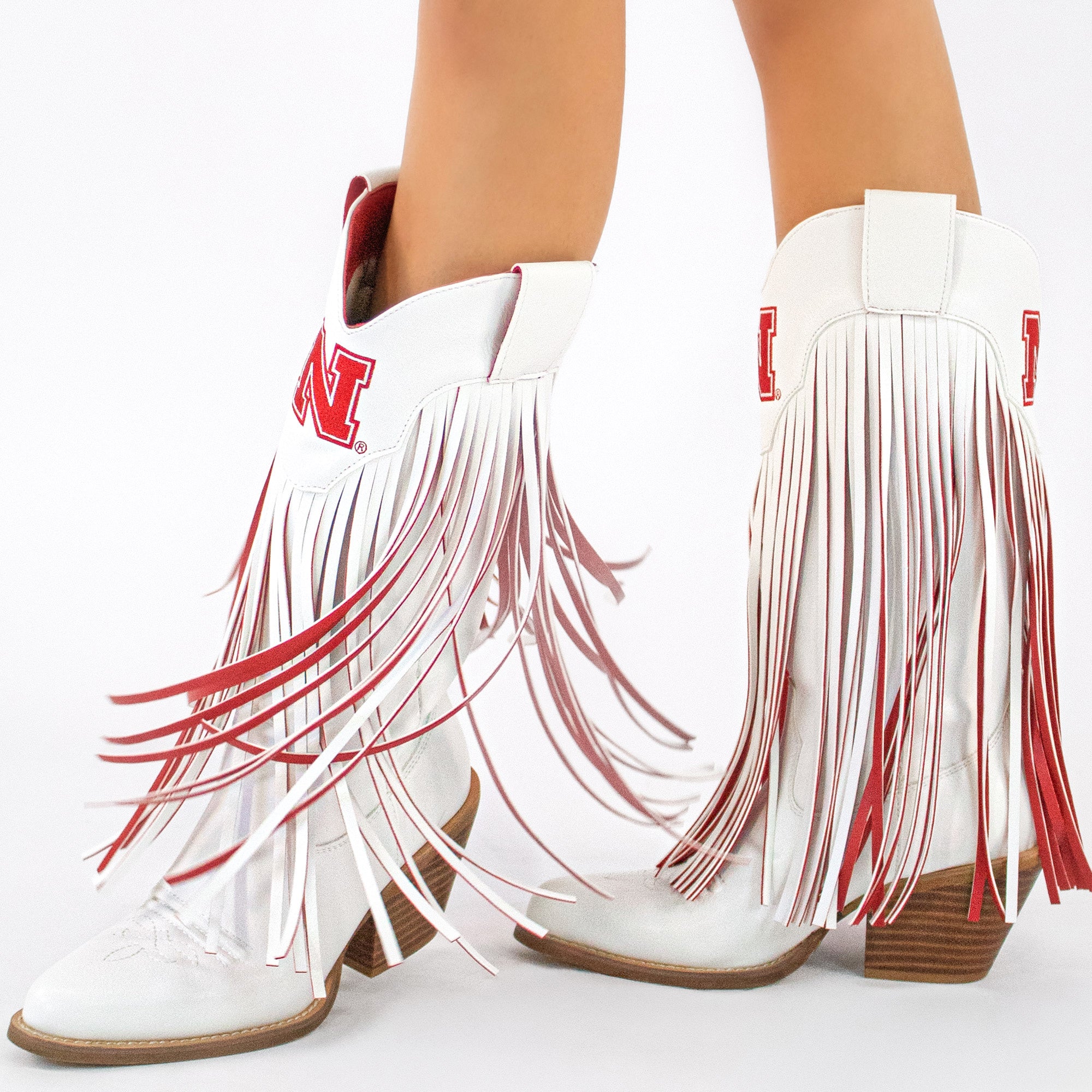 University of Nebraska Kacey White Fringe Boot by V By Vaccari