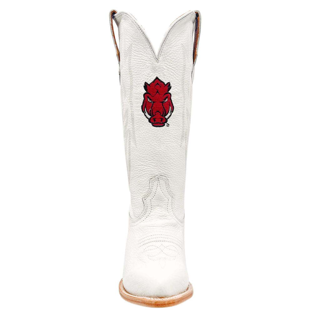Women's University of Arkansas Razorbacks All White Pointed Toe Cowgirl Boots Leighton by Vaccari