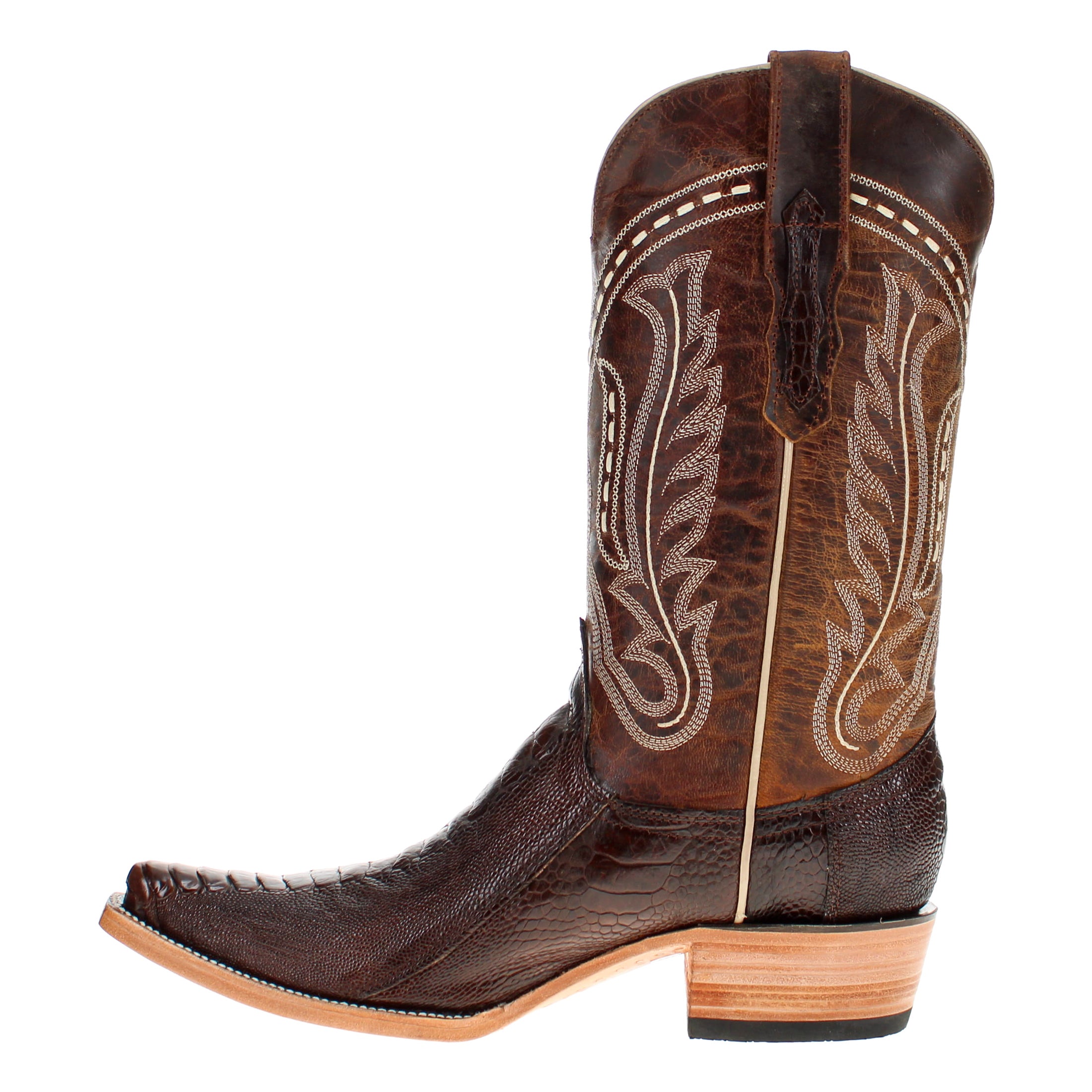 Men's Mocha Ostrich Leg Retro Toe Cowboy Boots by Vaccari