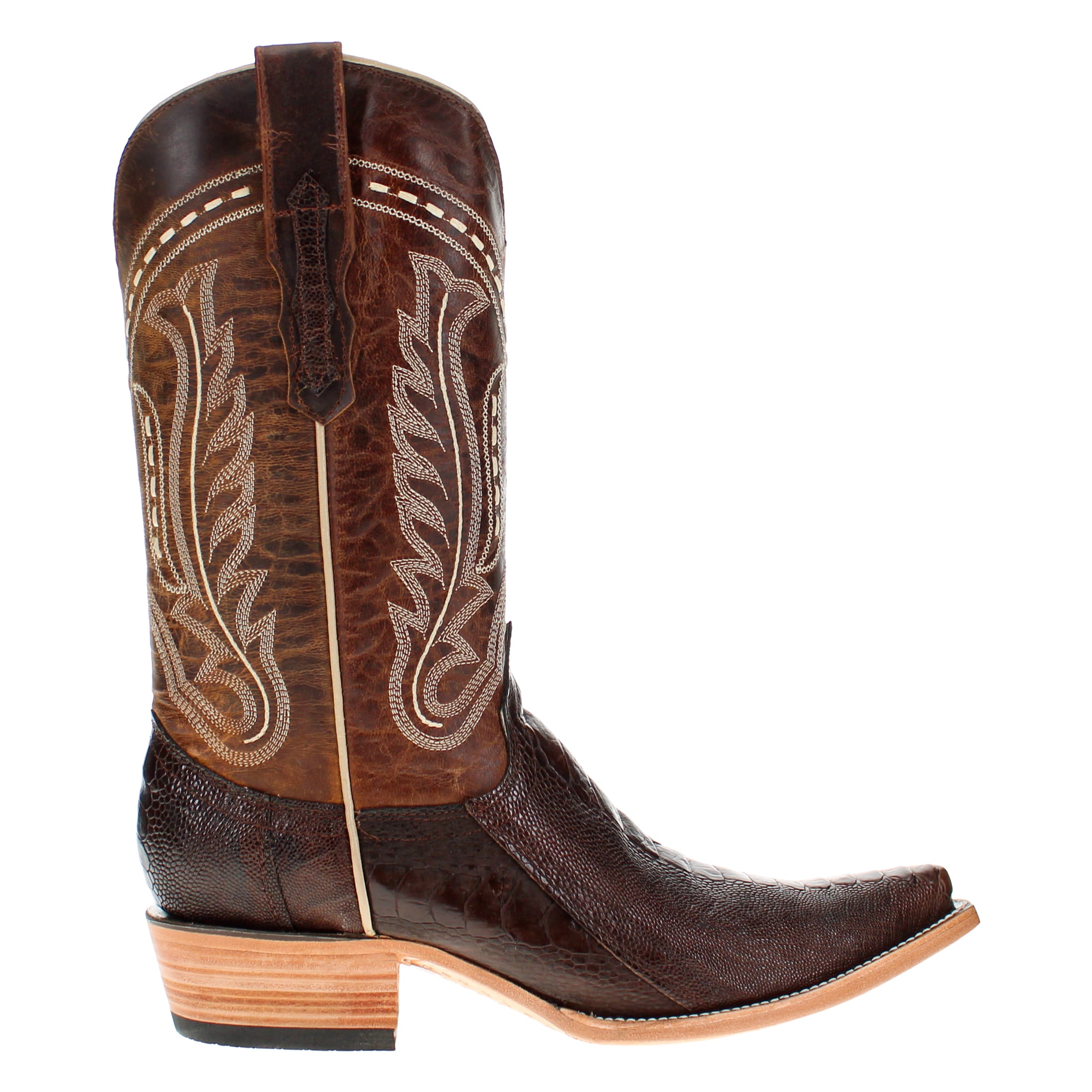 Men's Mocha Ostrich Leg Retro Toe Cowboy Boots by Vaccari