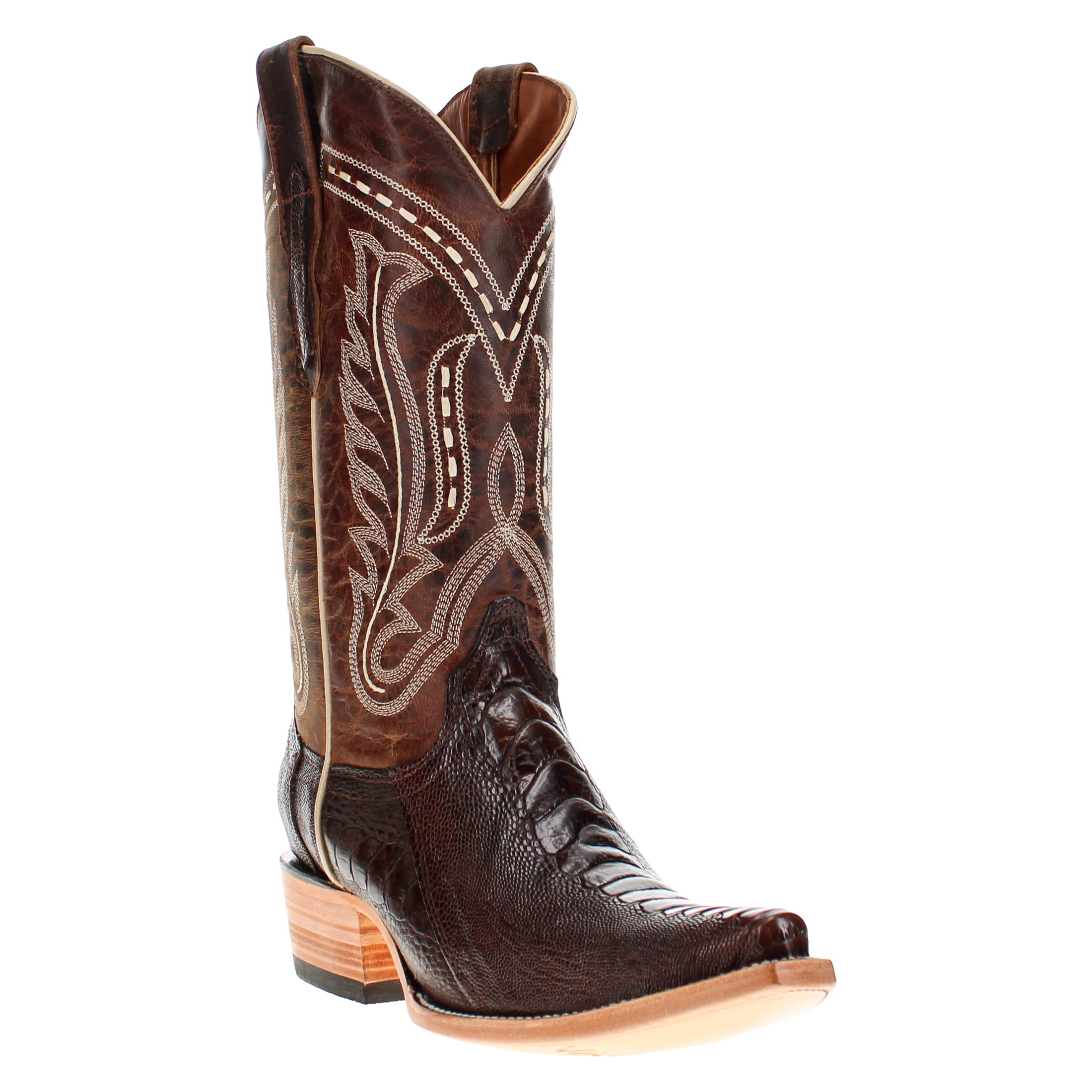 Men's Mocha Ostrich Leg Retro Toe Cowboy Boots by Vaccari