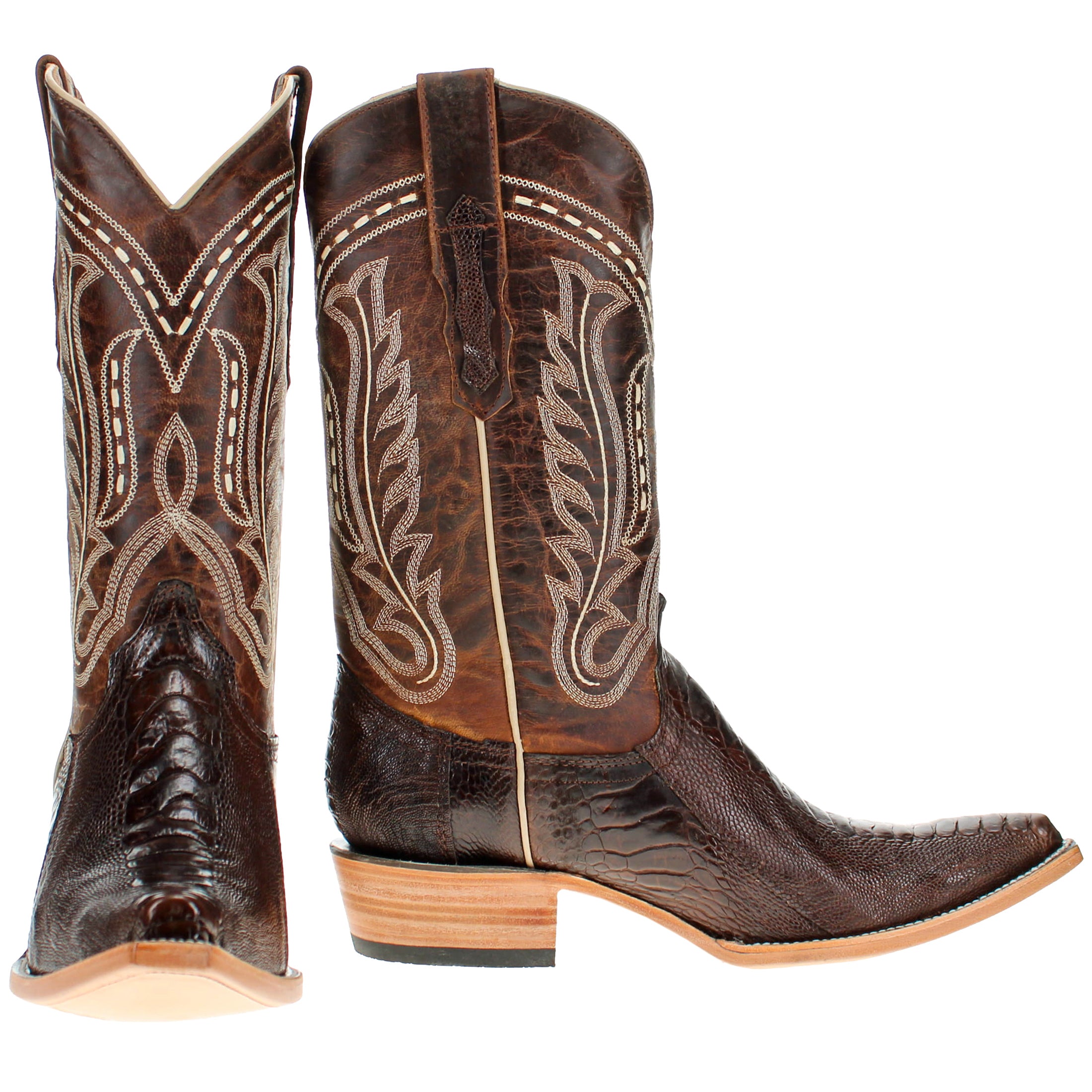 Men's Mocha Ostrich Leg Retro Toe Cowboy Boots by Vaccari
