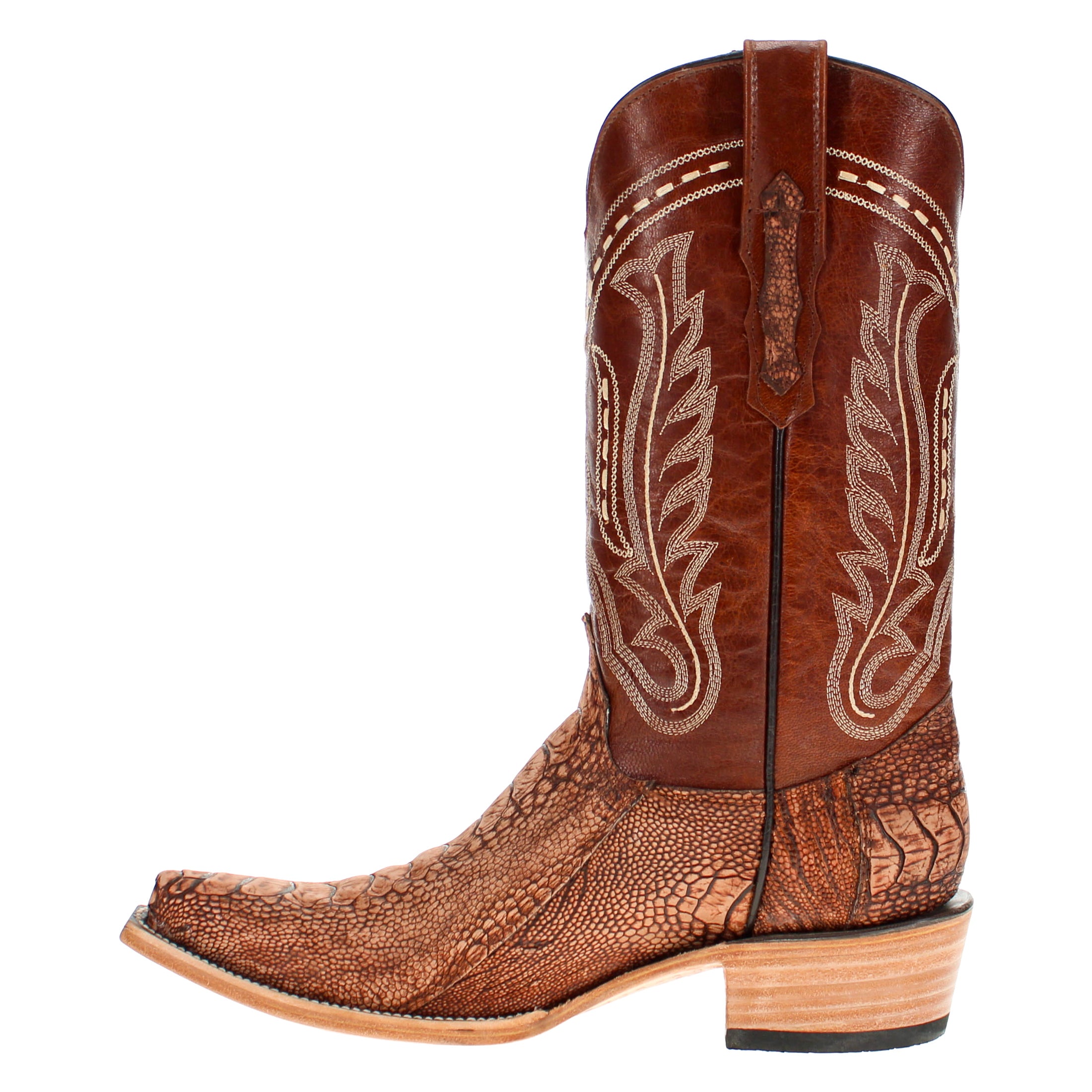 Men's Rustic Cognac Ostrich Leg Retro Toe Cowboy Boots by Vaccari