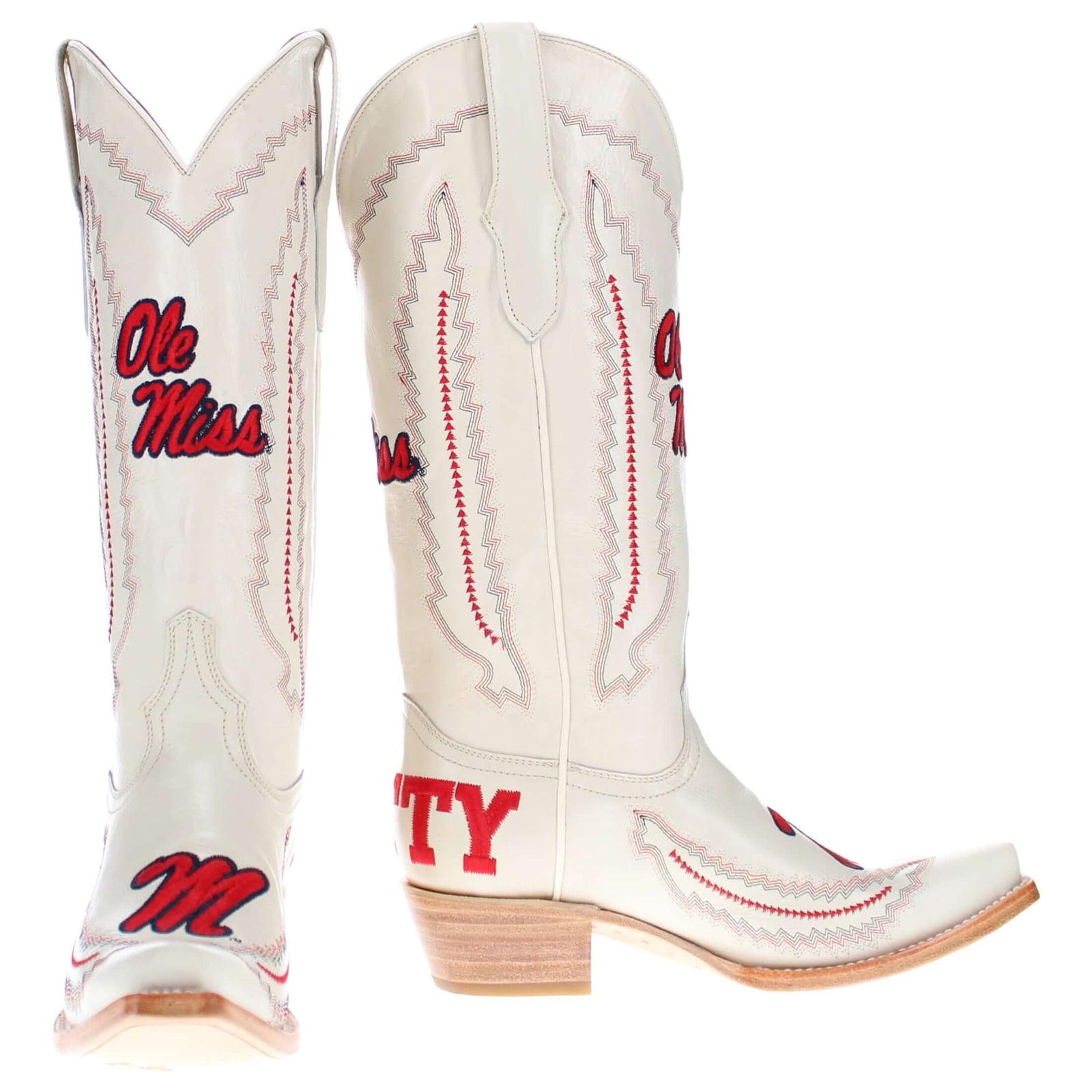Women's University of Mississippi Bone Snip Toe Cowgirl Boots Naomi by Vaccari
