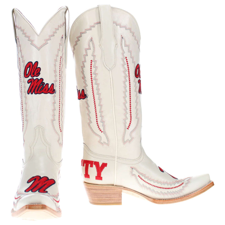 Women's University of Mississippi Bone Snip Toe Cowgirl Boots Naomi by Vaccari