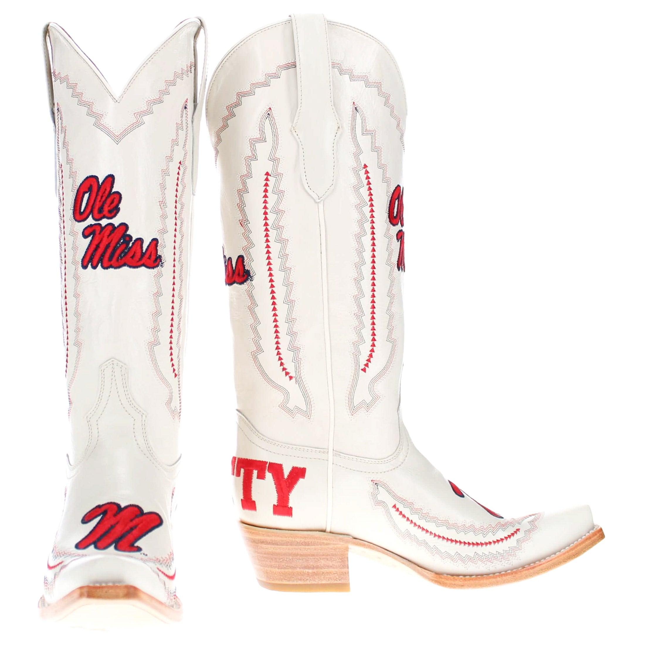 Women's University of Mississippi Bone Snip Toe Cowgirl Boots Naomi by Vaccari