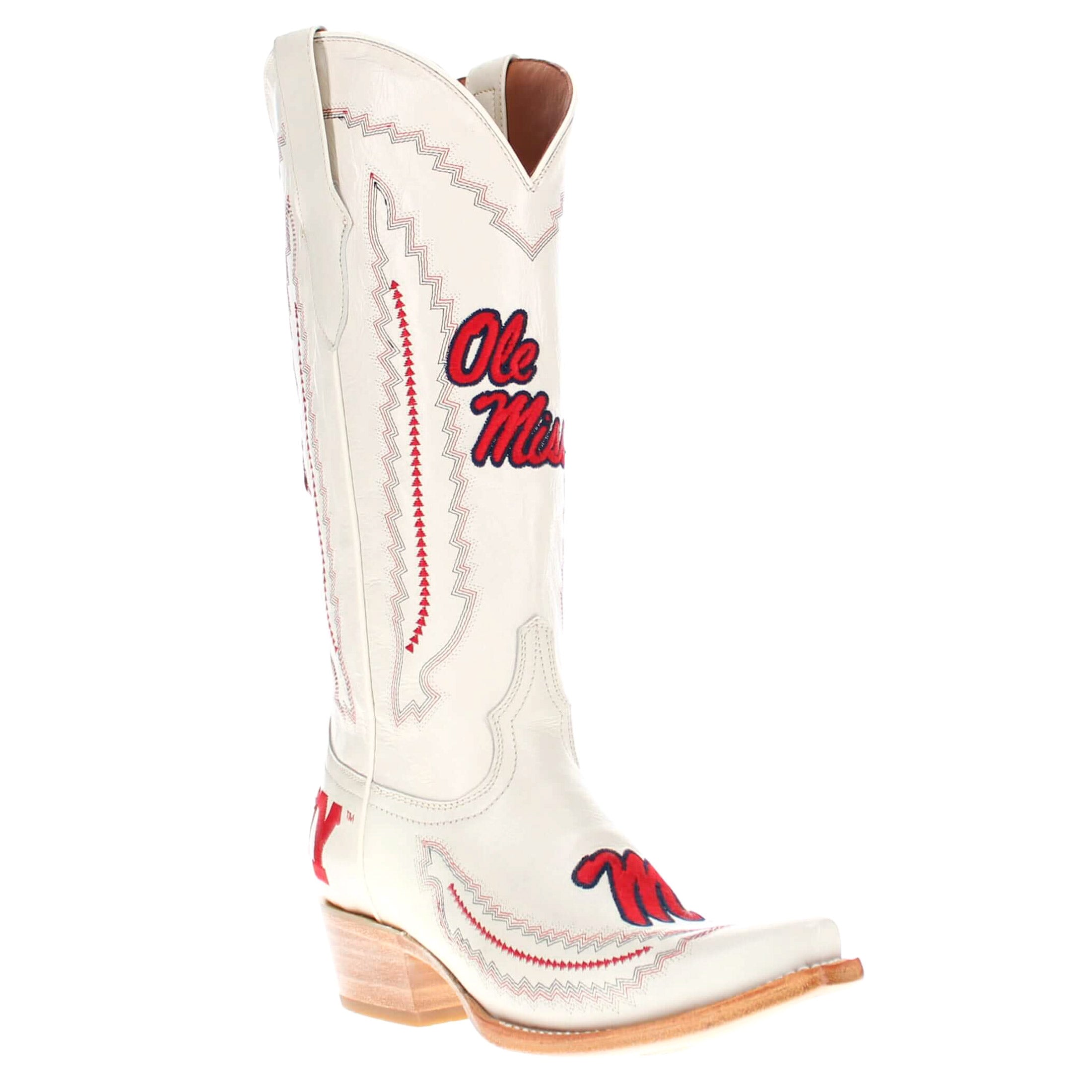 Women's University of Mississippi Bone Snip Toe Cowgirl Boots Naomi by Vaccari