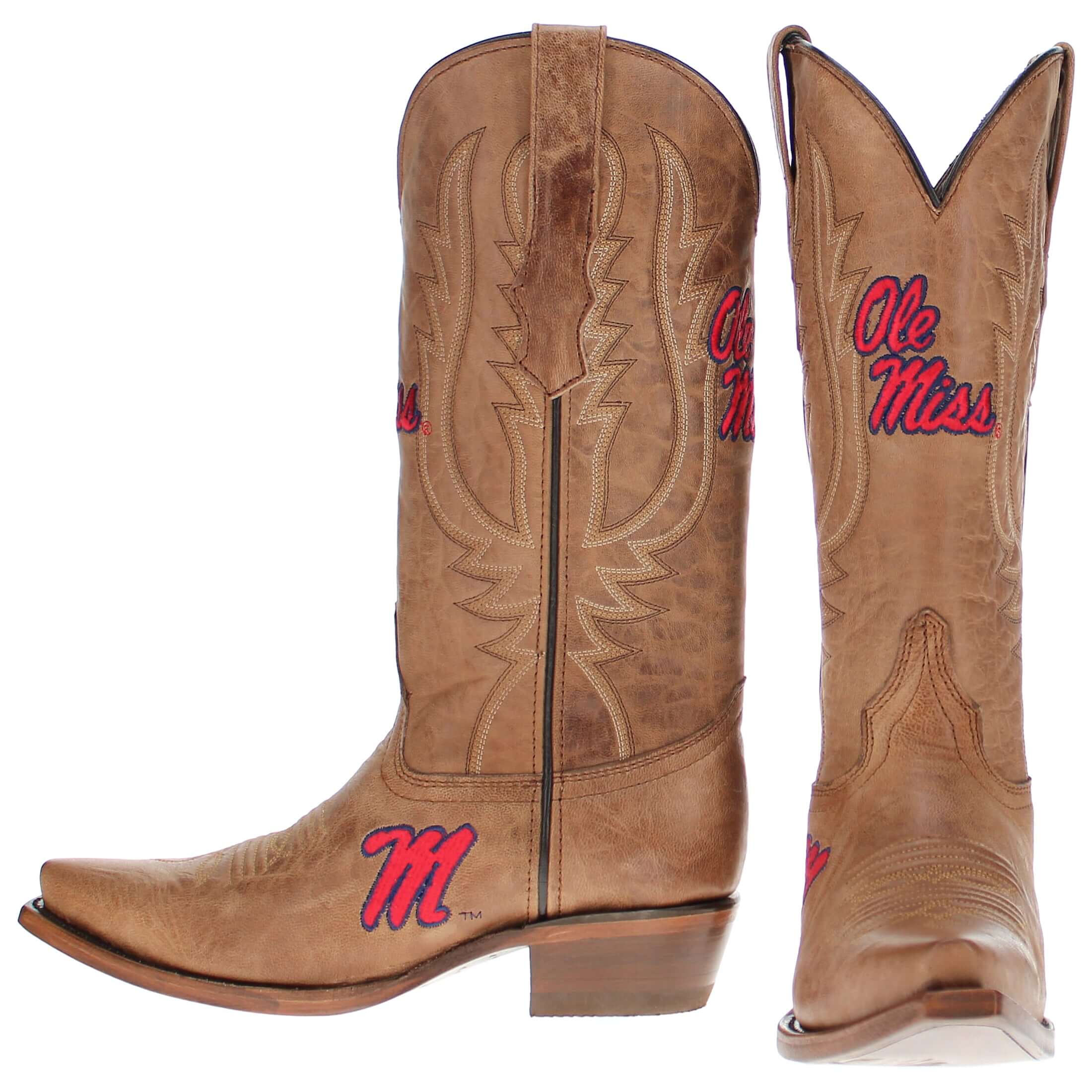 Women's Ole Miss Tan Cowgirl Boots | Vaccari Boots