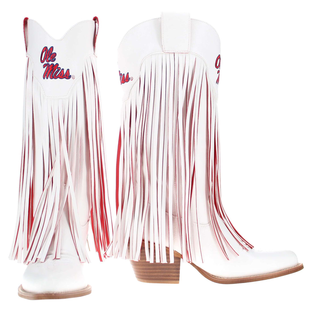 University of Mississippi Kacey White Fringe Boot By V By Vaccari