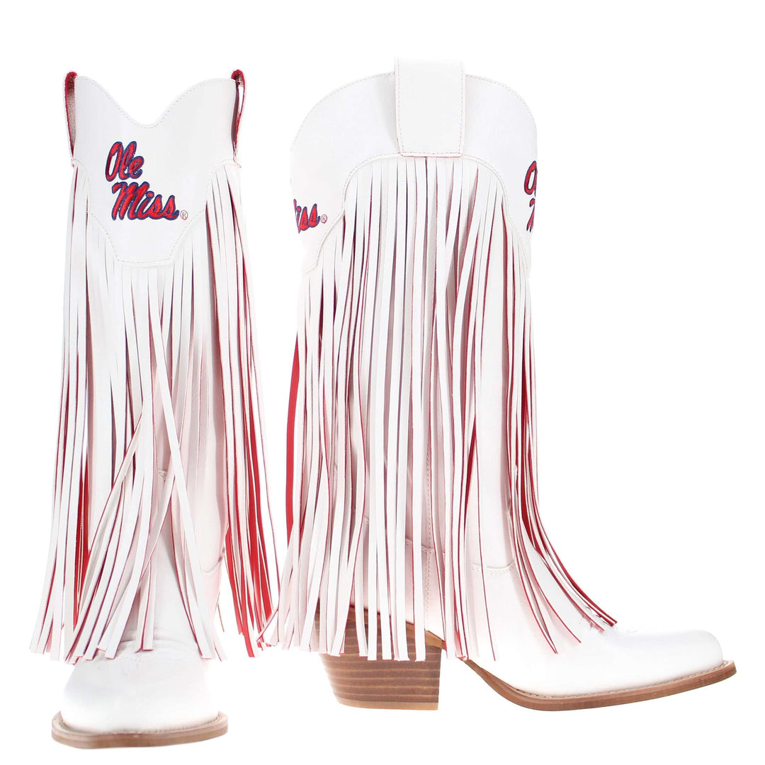 University of Mississippi Kacey White Fringe Boot By V By Vaccari