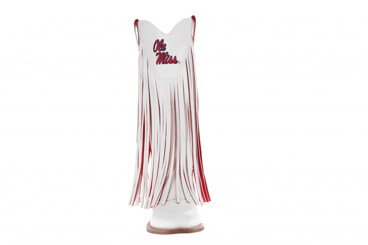 University of Mississippi Kacey White Fringe Boot By V By Vaccari